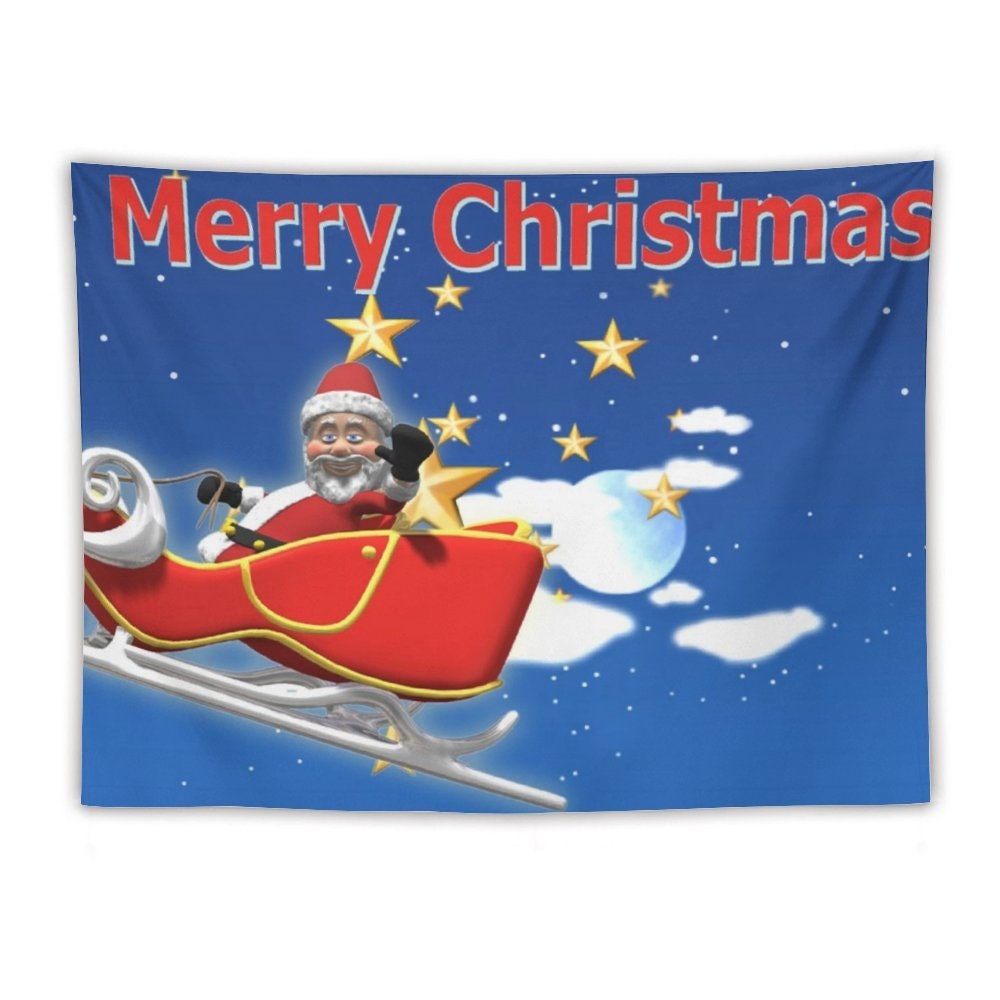 Santa in Sleigh Merry Christmas Tapestry Festive Holiday Wall Hanging for a Cozy and Joyful Seasonal Celebration