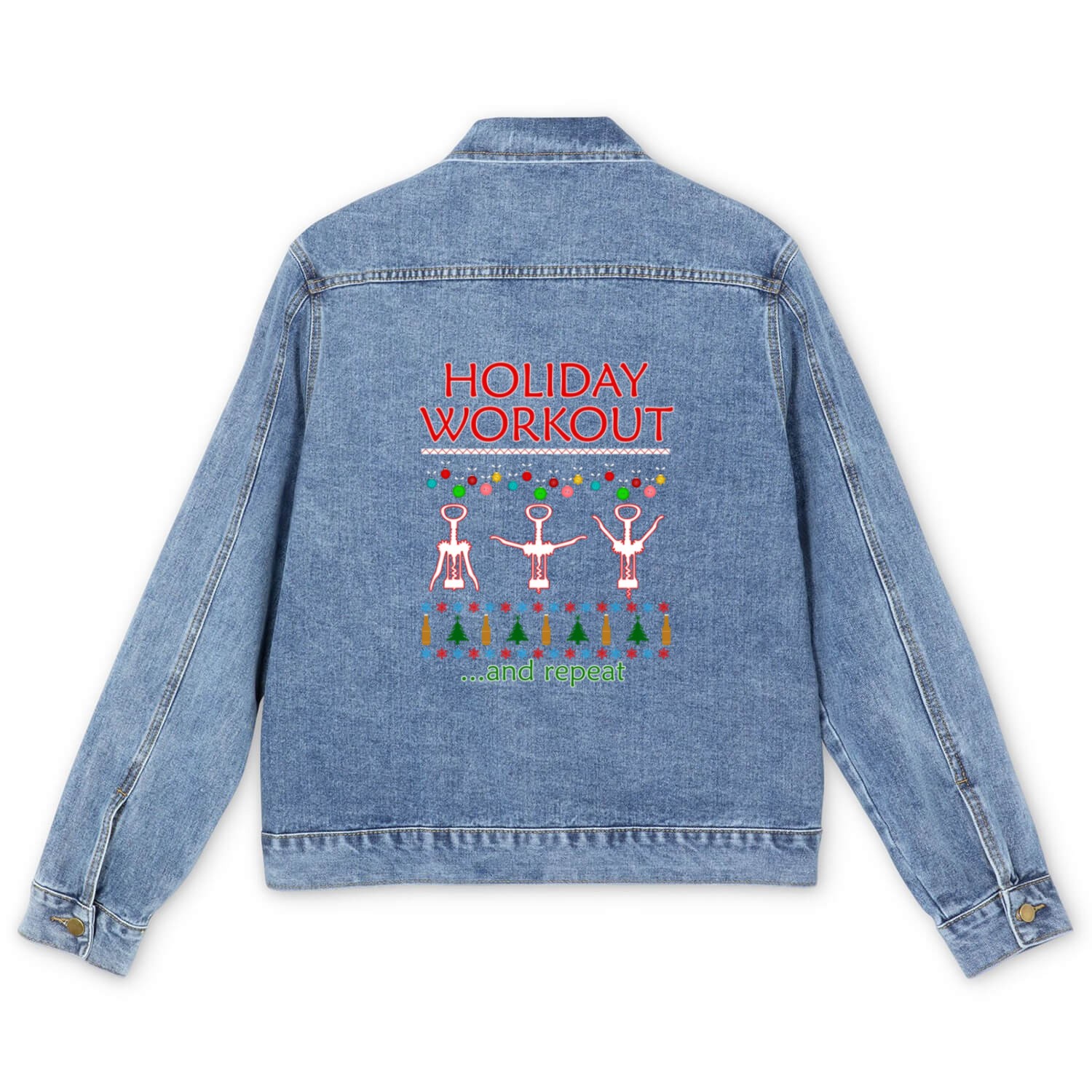 Holiday Workout Drink And Repeat Wine Christmas Men's Denim Jackets