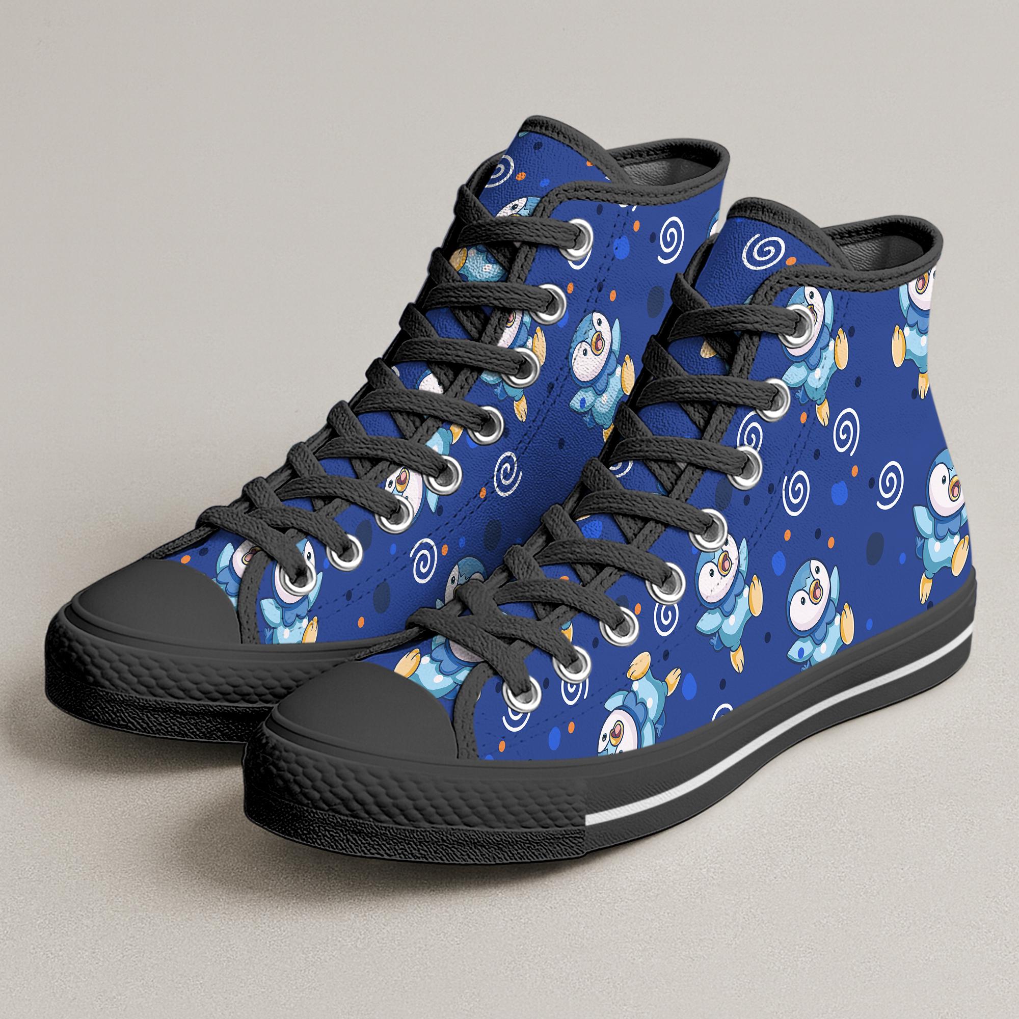 Piplup High Top Shoes, Ocean Kawaii Blue Sneakers, Cute Printed Shoes, Piplup Shoes Gifts