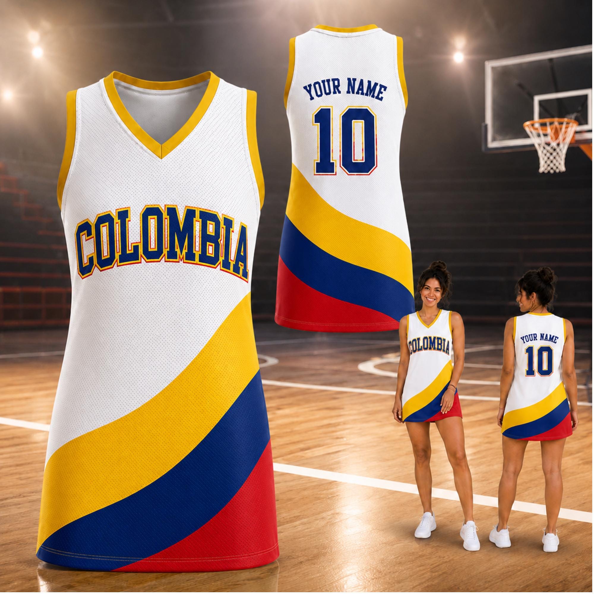 Personalized Colombia Basketball Jersey Dress with Custom Name and Number
