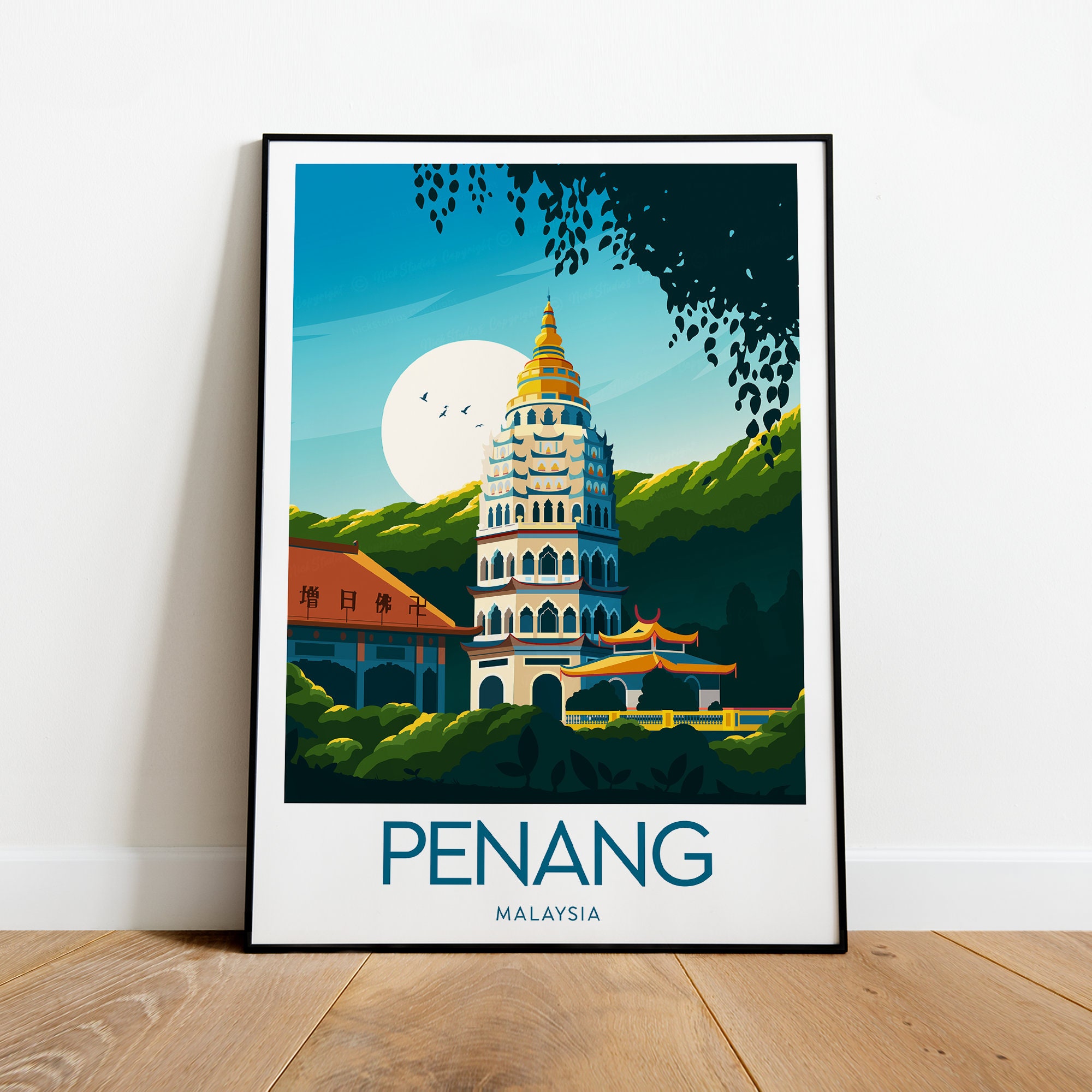 Penang travel print - Malaysia, Malaysia poster, Penang print, Wedding gift, Birthday present