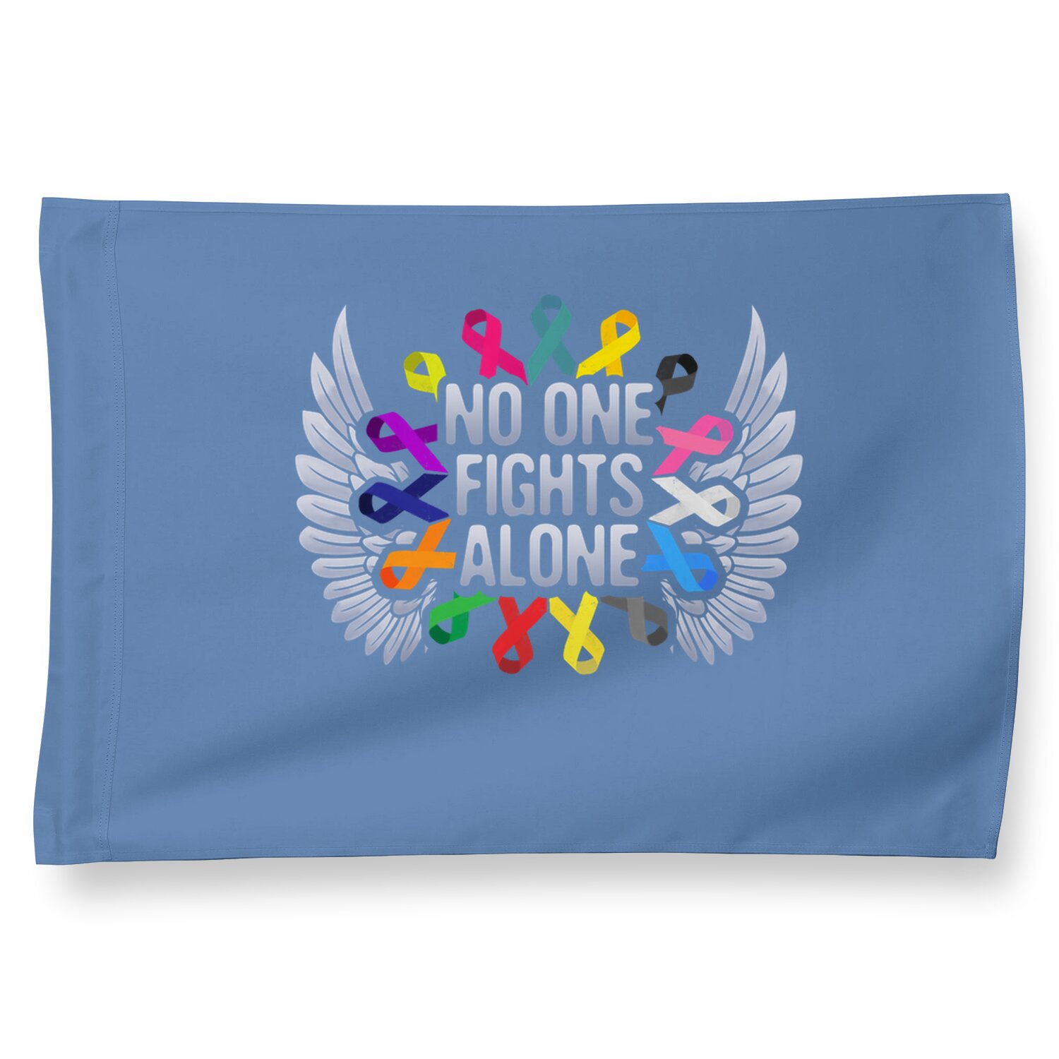 No One Fights Alone Multicolor Ribbon For Cancer Awareness House Flag