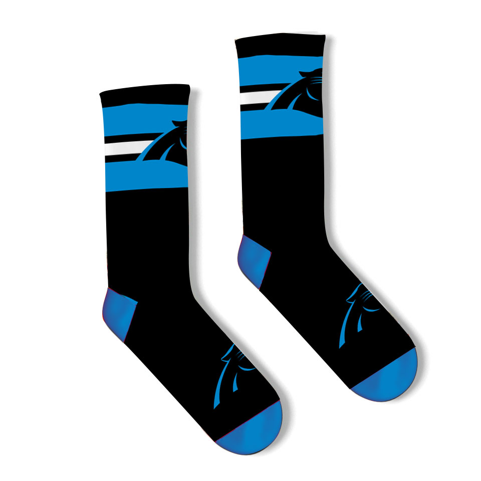 Carolina Panthers Football Black with Blue Band Deuce Crew Socks