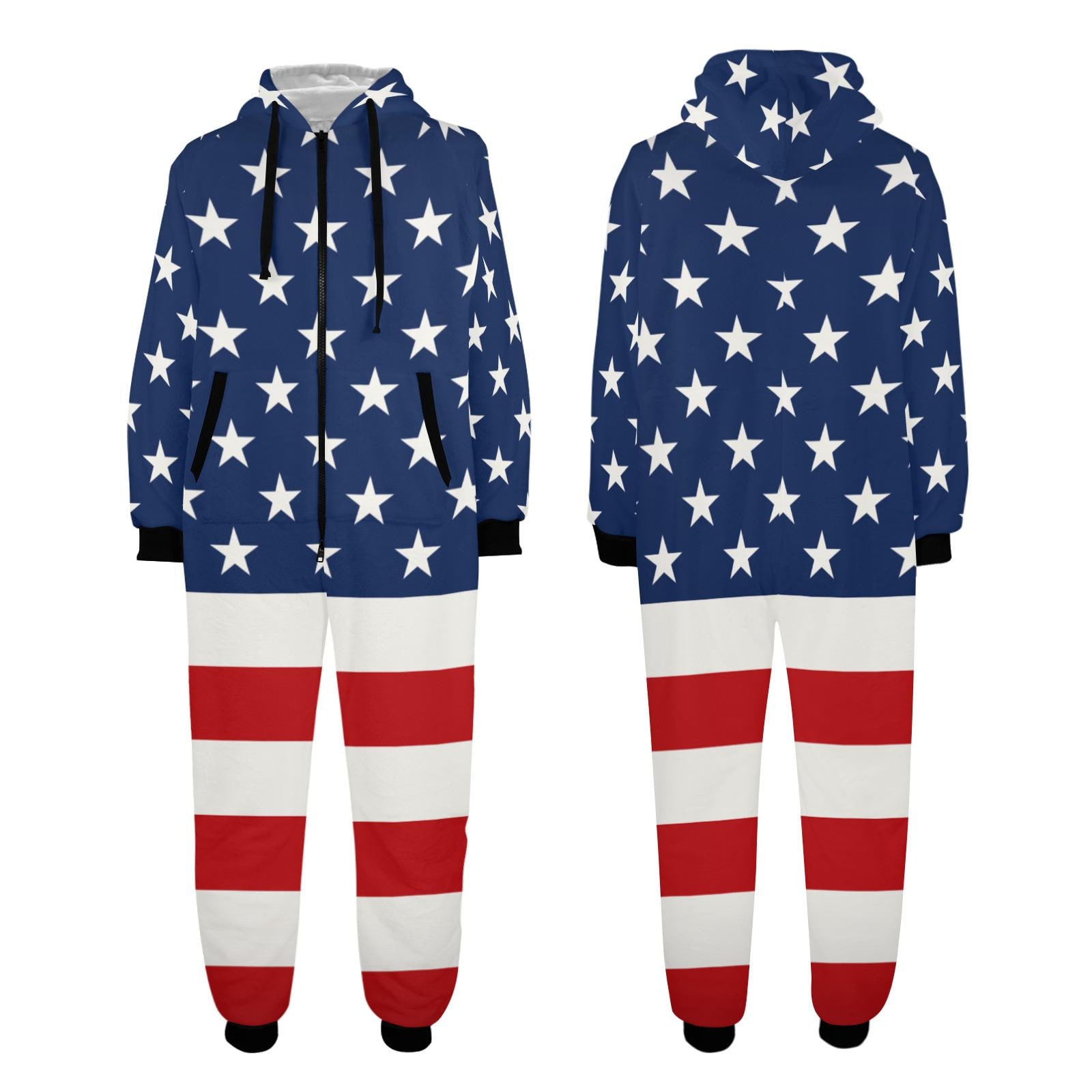 USA flag Pajama Suit Adult Unisex Home Jumpsuit
