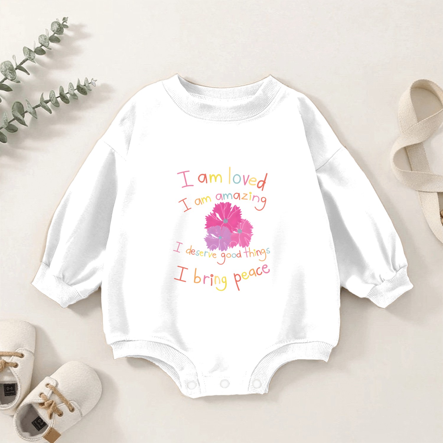 Affirmations of Love and Peace Baby Romper Sweatshirts