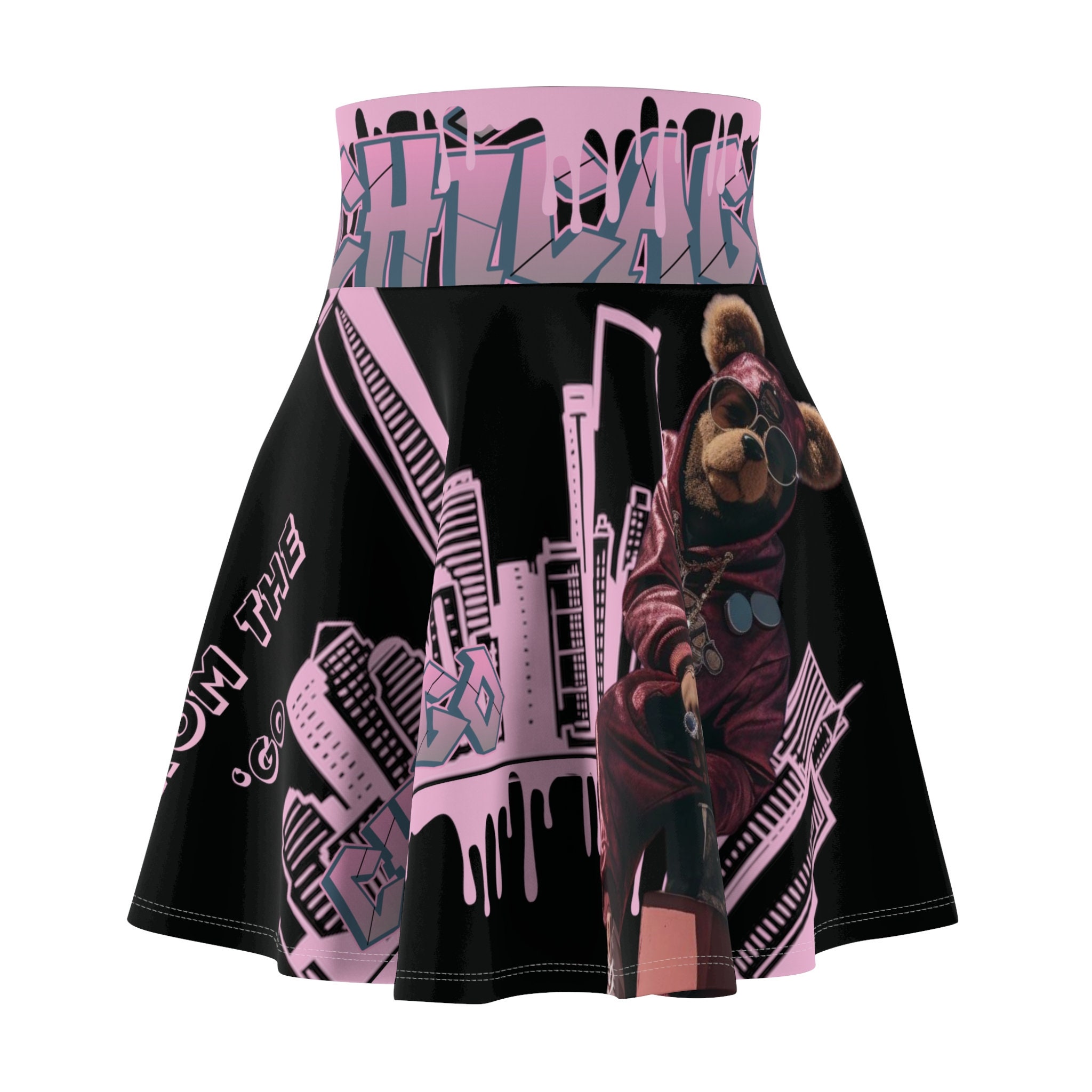 FROM The GO' , Chicago Pink Drip, Brown Bear Yoga Sports Bra Gee Money Song Wear Women's Skater Skirt (AOP)