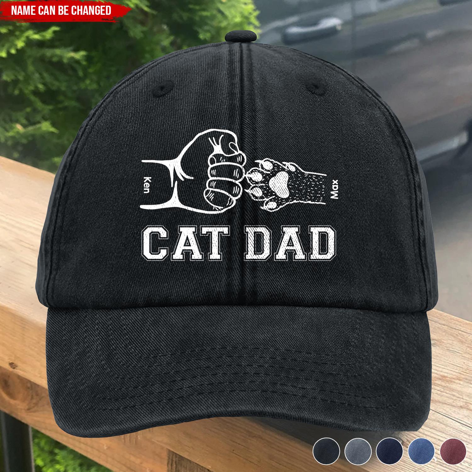 Cat Dad Fist Bump-Personalized Fist Bump Dad Baseball Cap with Cats Name, Cat Lovers, Cat Dad Gift,Fathers Day Gift,Birthday Gift for Dad