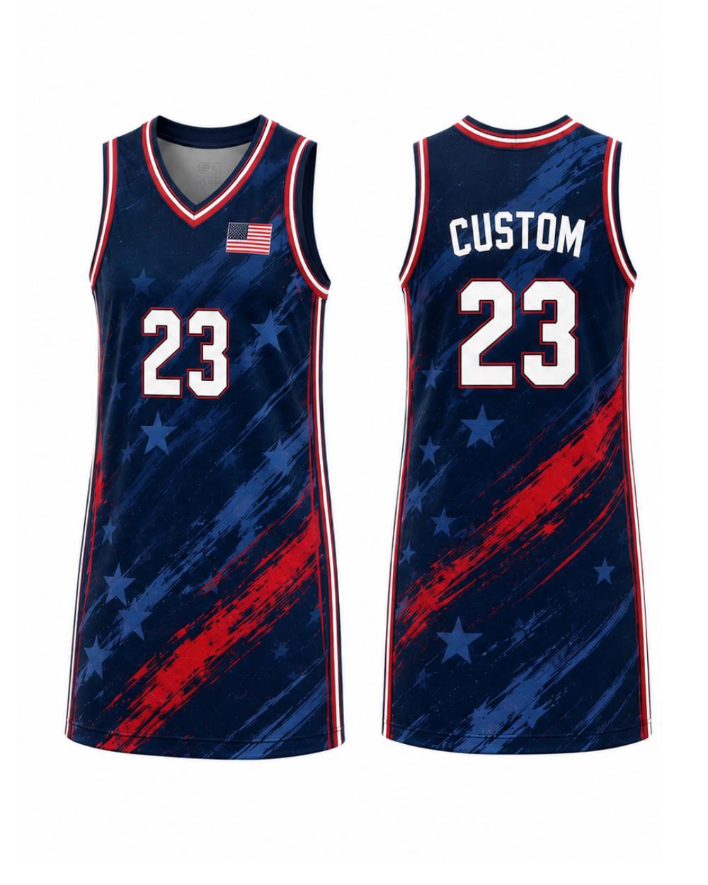 USA Football Jersey Dress for Women, Soccer Fan Apparel, Custom Sports Game Day Dress