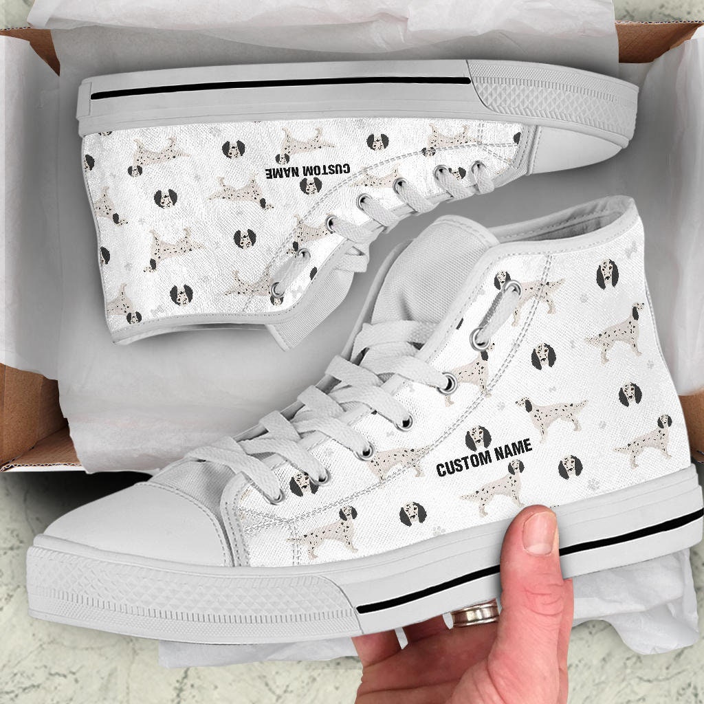 English Setter Custom Name High Top Sneakers / Setter High Top Shoes / Setter Custom Print Trainers Shoes / English Setter Owner Gift