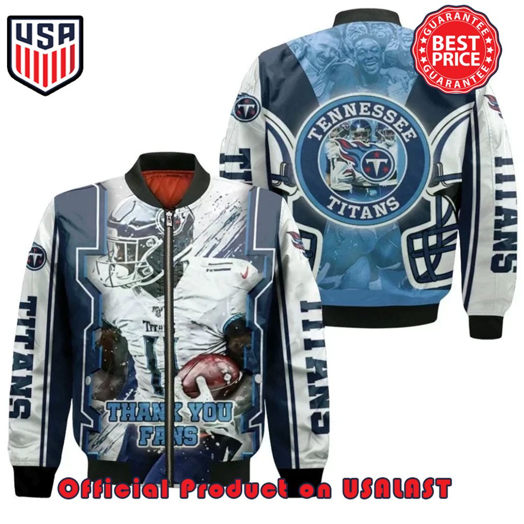 A.J BROWN TENNESSEE TITANS AFC SOUTH LOGO BOMBER JACKET – WHITE AND BLUE