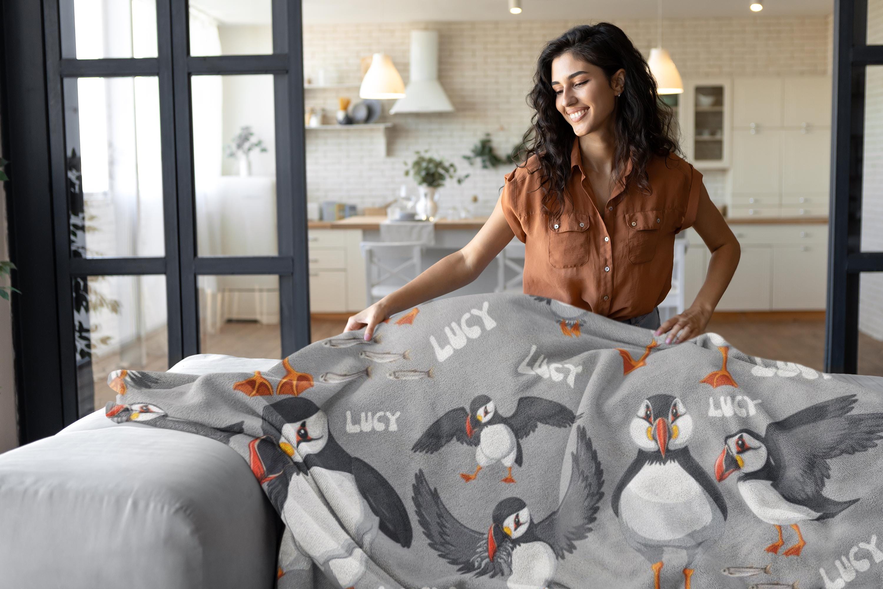 Personalized Atlantic Puffin Blanket, Custom Atlantic Puffin Blanket, Customized Atlantic Puffin Fleece , All Over Print Arctic Animal Blanket