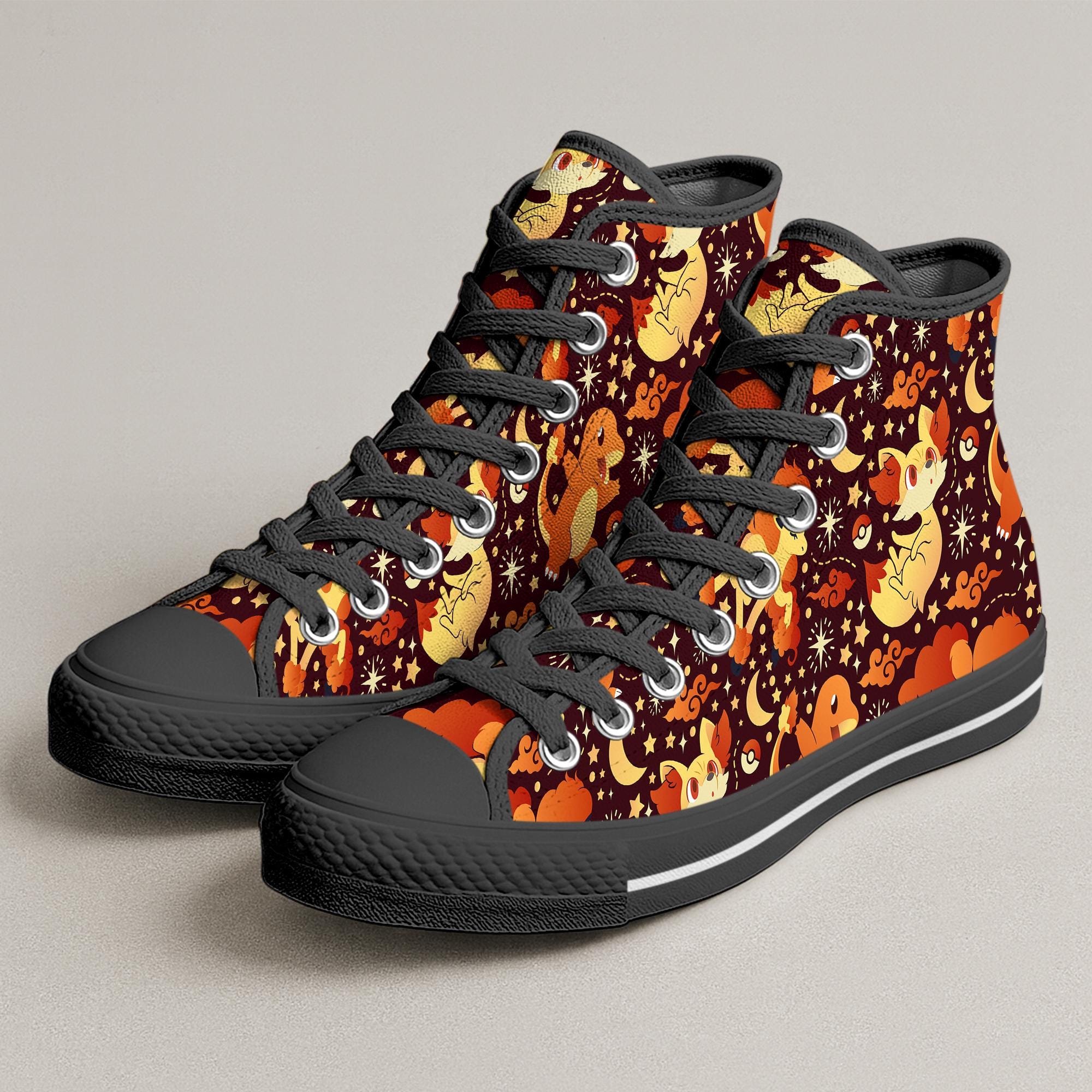 Charmander Fennekin High Top Shoes, Cute Fire Pattern Sneakers, Anime Shoes, Fire Character Shoes Gifts