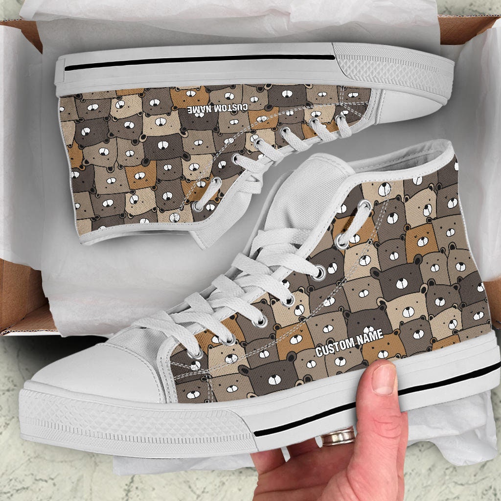 Bear Custom Name High Top Shoes / Bear High Top Sneakers / Bear Custom Print Trainers Shoes / Bear Lover Gift