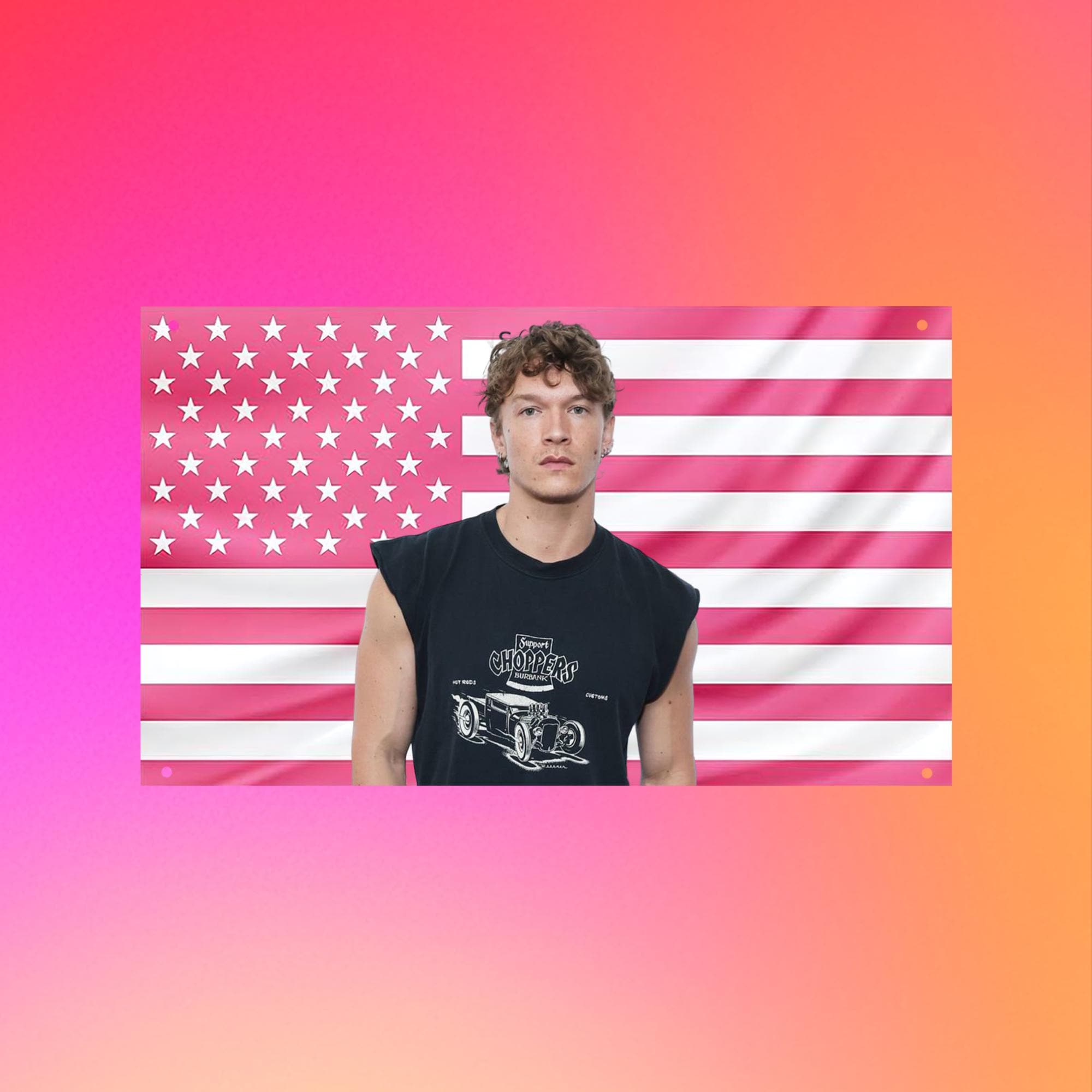 Connor Storrie Flag | Pink USA Aesthetic Tapestry | Trendy Celebrity Wall Decor | Dorm Frat Room Hot Guy Flag