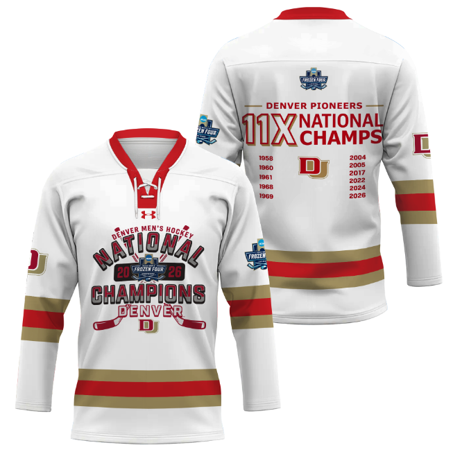 Denver Pioneers Men’s Hockey 2026 National Champions Limited Edition White Jersey Shirt