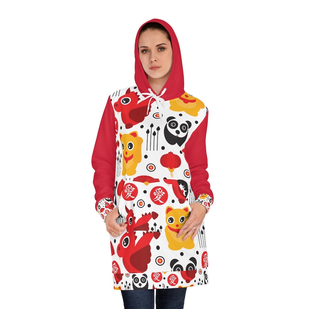 Women's or Teens Lucky Cat Kawaii Style Hoodie Dress
