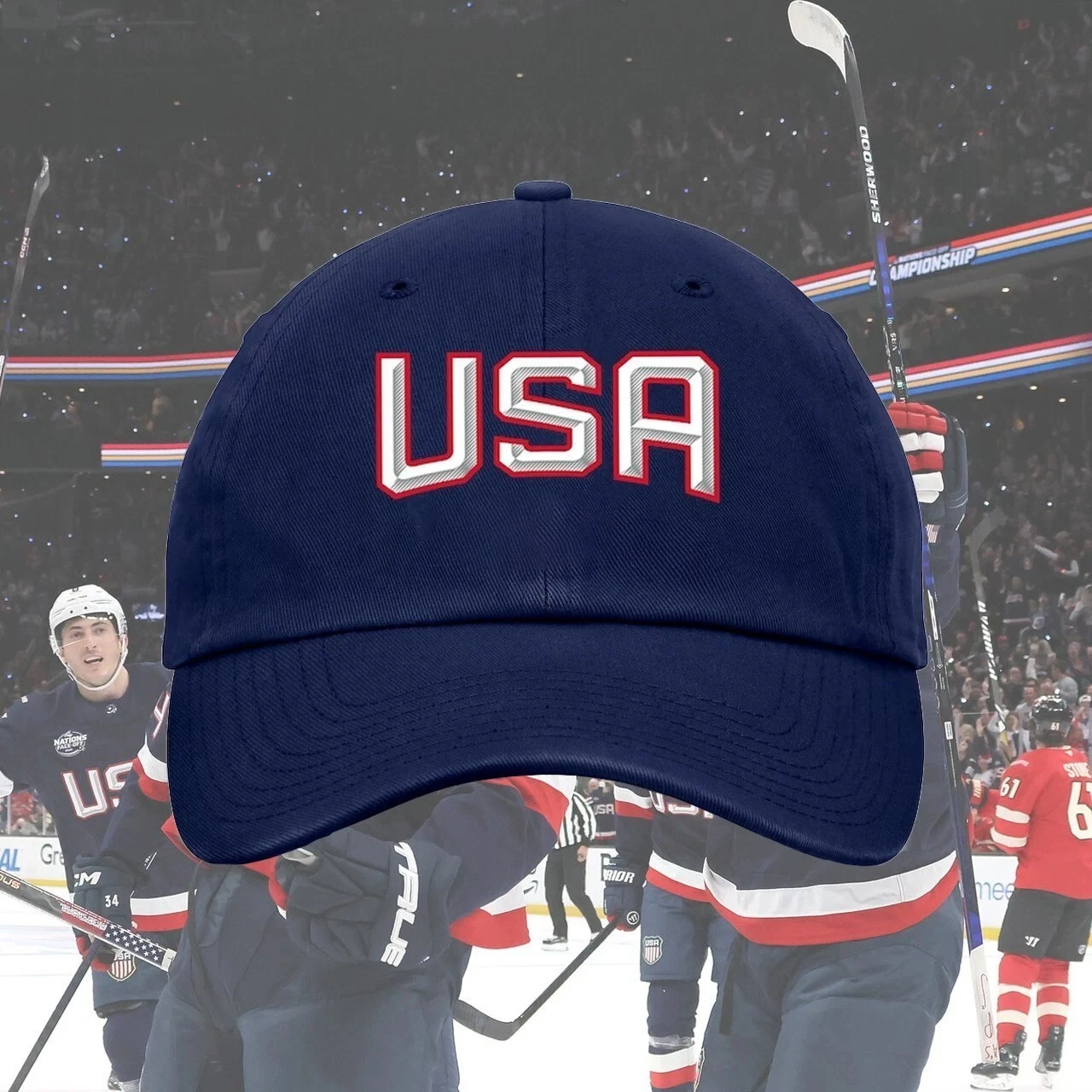 USA Hockey Team 2026 Winter O Champs Classic Print Navy Baseball Cap