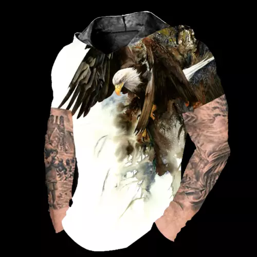 Men Hoodie Hooded T-Shirt Short Sleeve American Eagle White T Shirt LightWeight