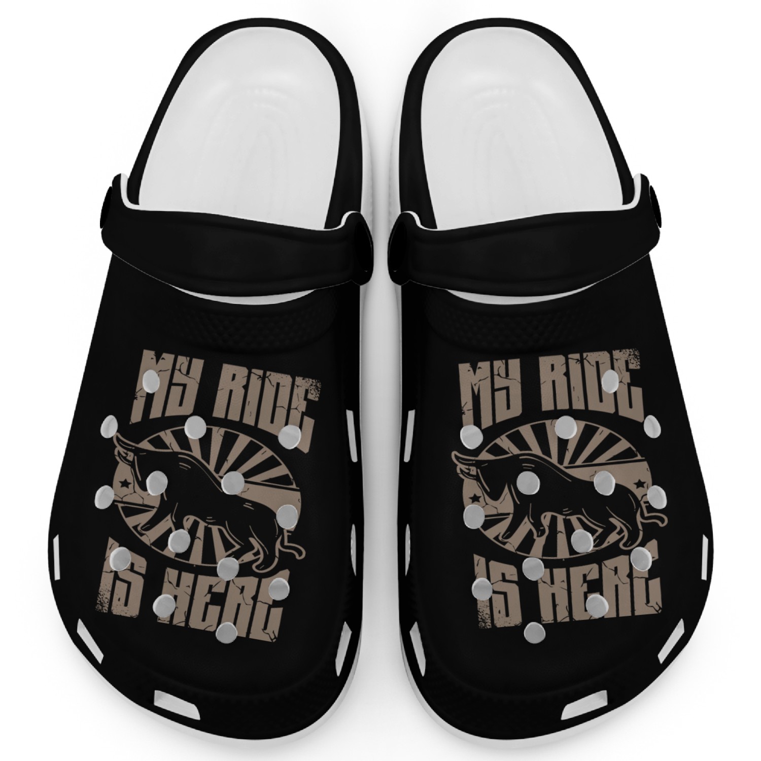 My Ride Is Here Bull Rider Bull Riding Rodeo Clogs