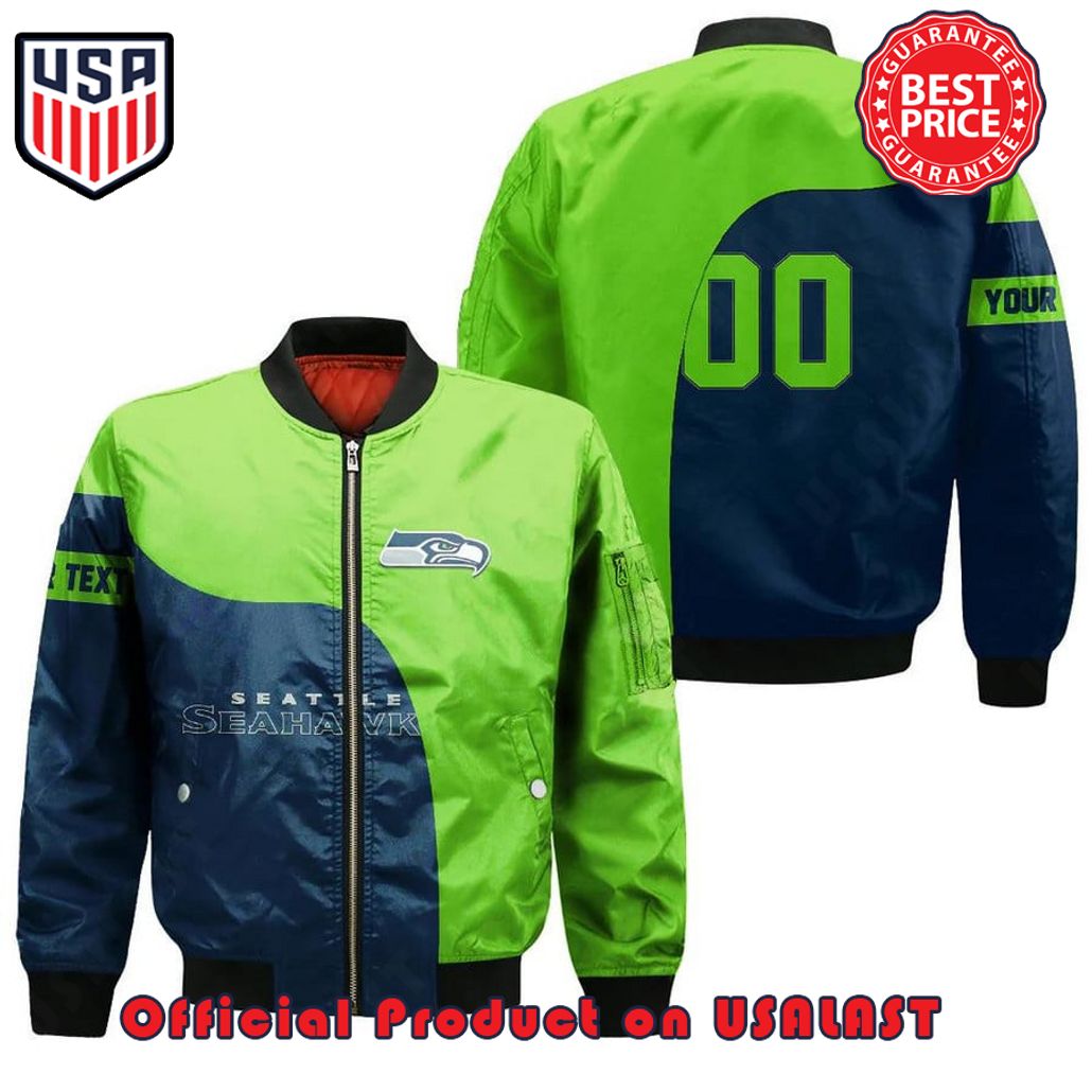 SEATTLE SEAHAWKS BOMBER JACKET 3D PRINTED CURVE STYLE CUSTOM TEXT AND NUMBER