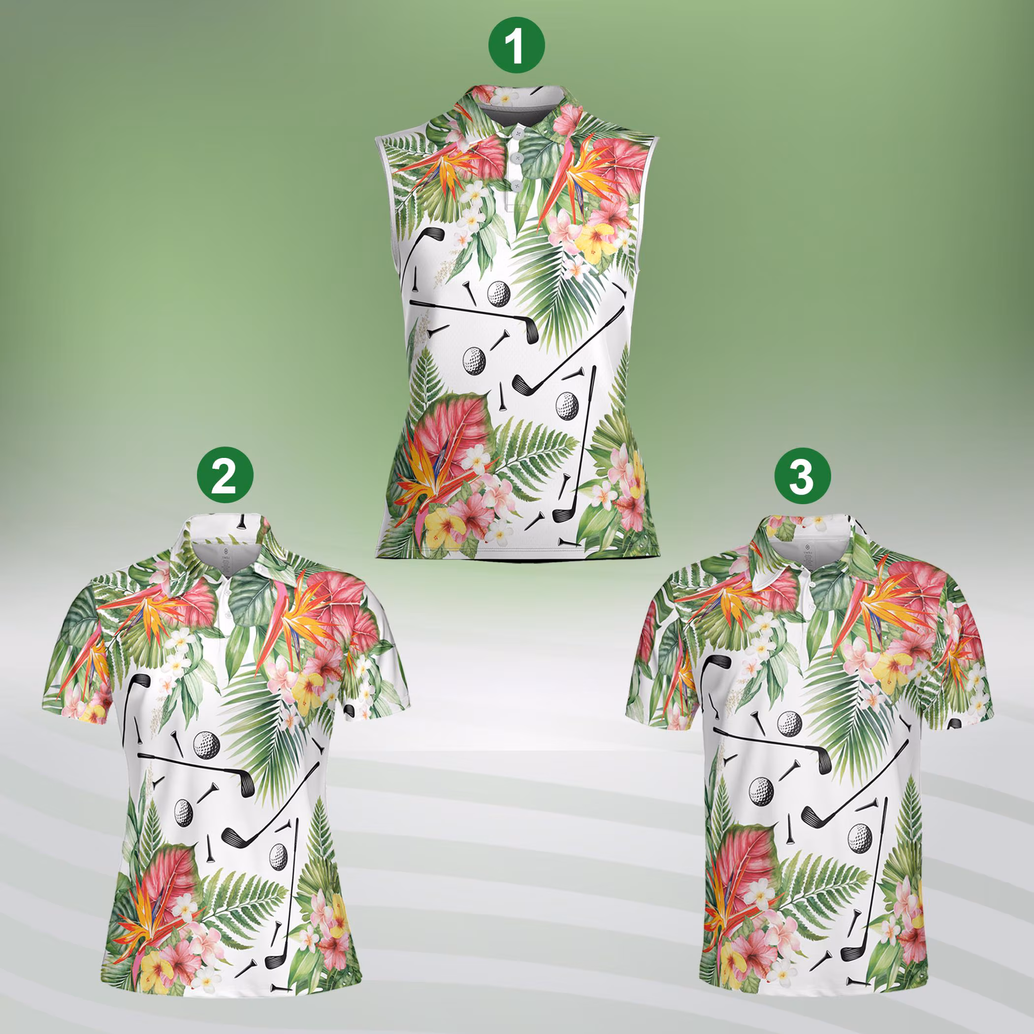 Women’s Sleeveless Tropical Hawaiian Golf Polo Shirt for Summer, Team Uniform, Gift for Golfers
