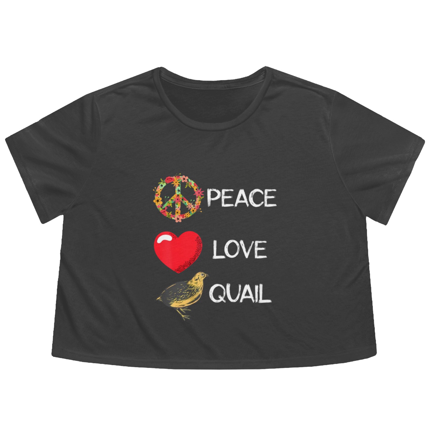 Quail Birds Lover Love Peace Quail Japanese Quail Flowy Cropped Tees