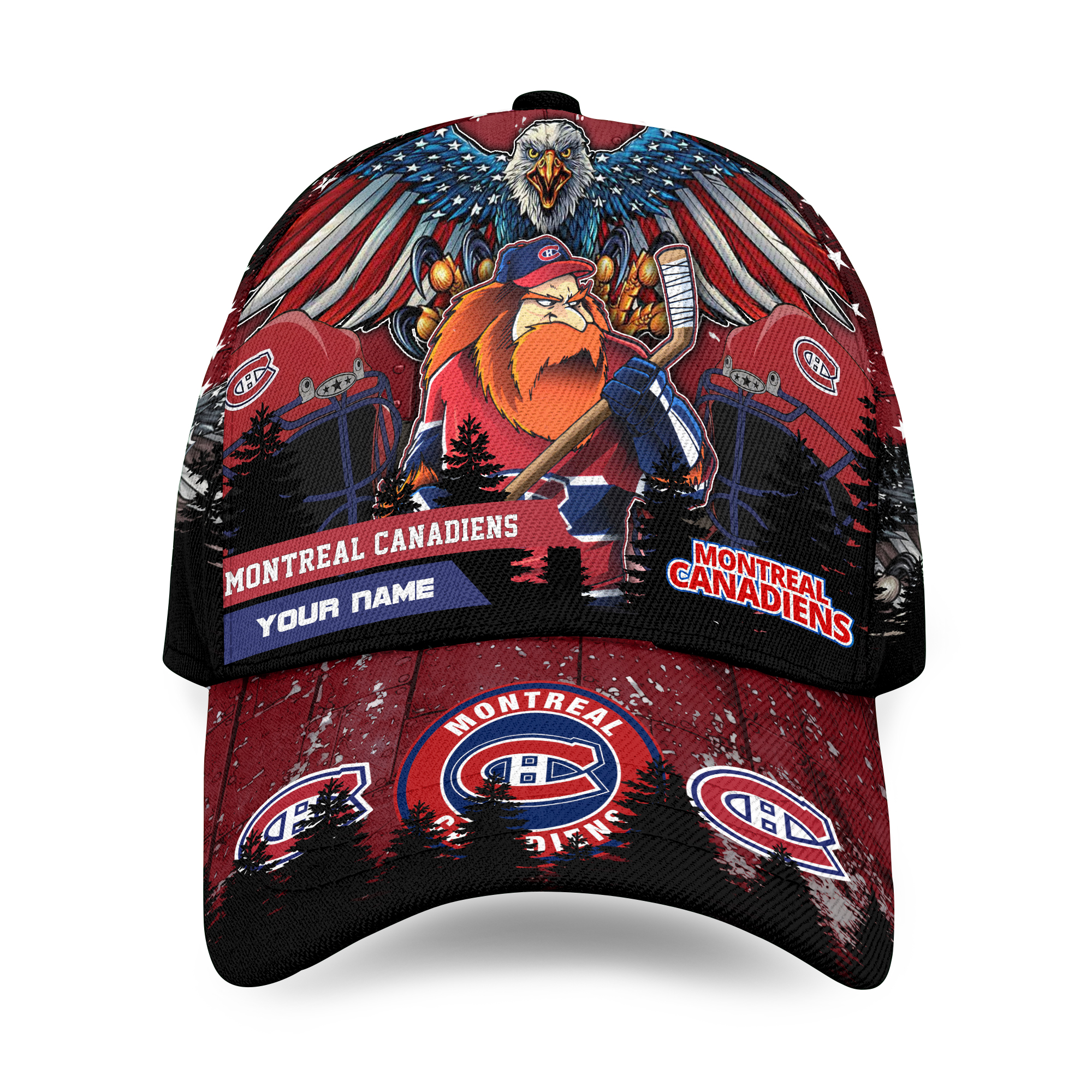 Custom Name Montreal Team Canadiens Mascot Logo Baseball Cap
