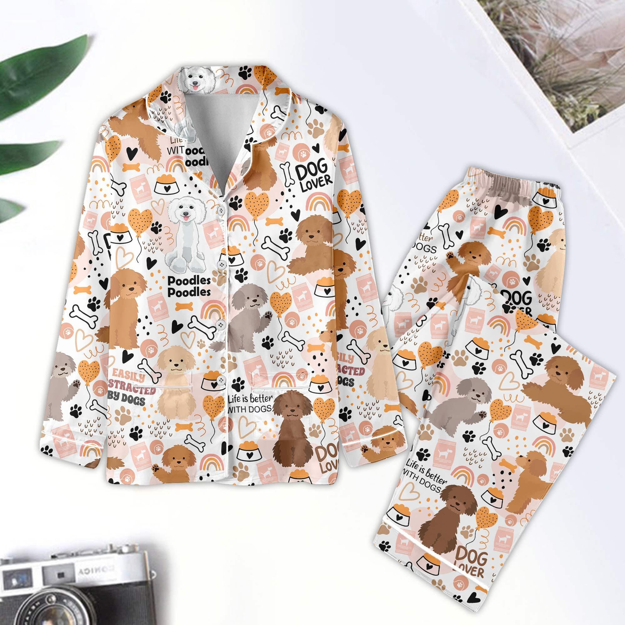 Christmas Poodles Dog Pajamas Set, Cute Dog Shirt, Dog Mom Shirt, Women Long Sleeve Pajamas, Cute Dog Mom Gift, Dog Lovers Gift