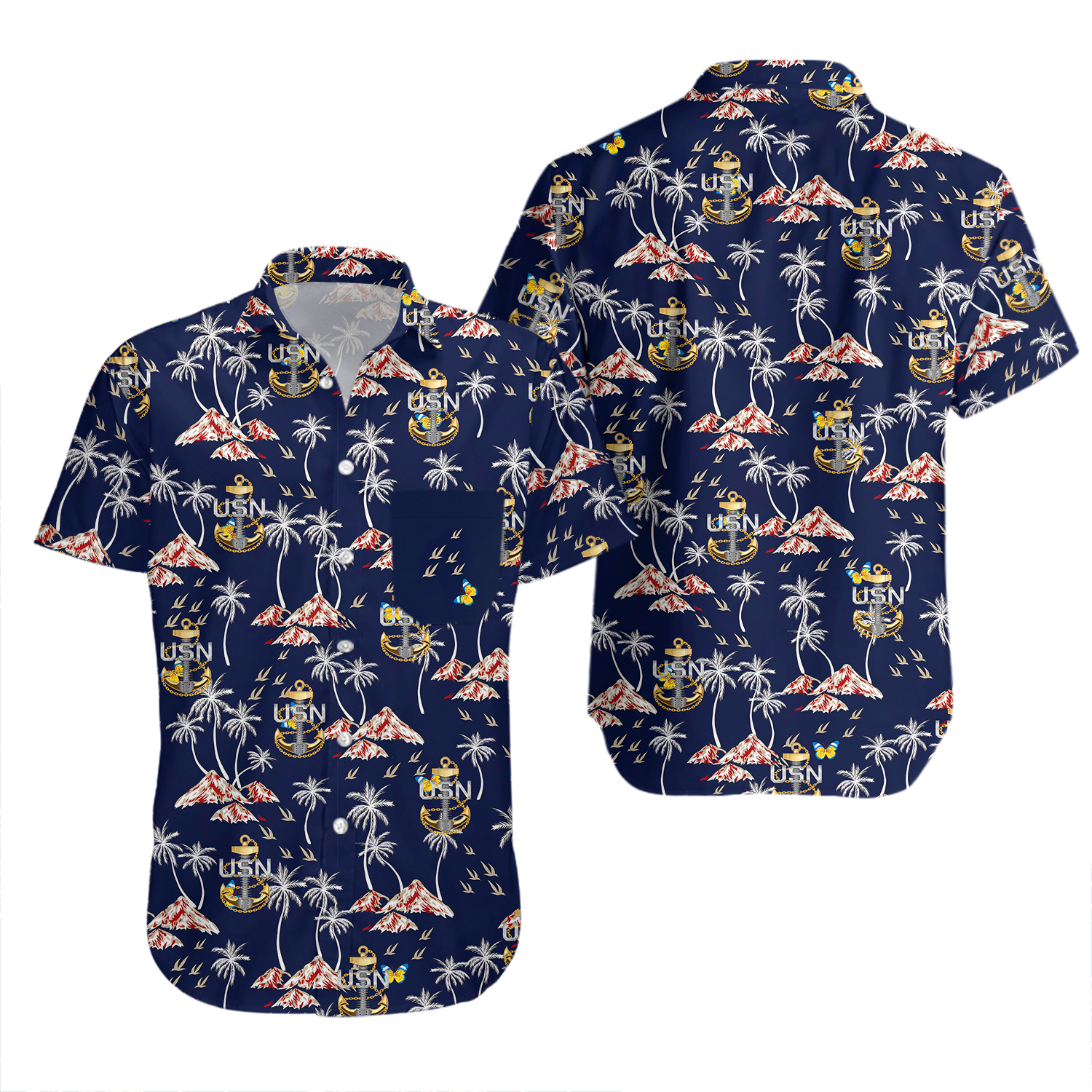 Us Navy Hawaiian Shirt US Navy Chief Petty Officer Backbone Anchor Pocke