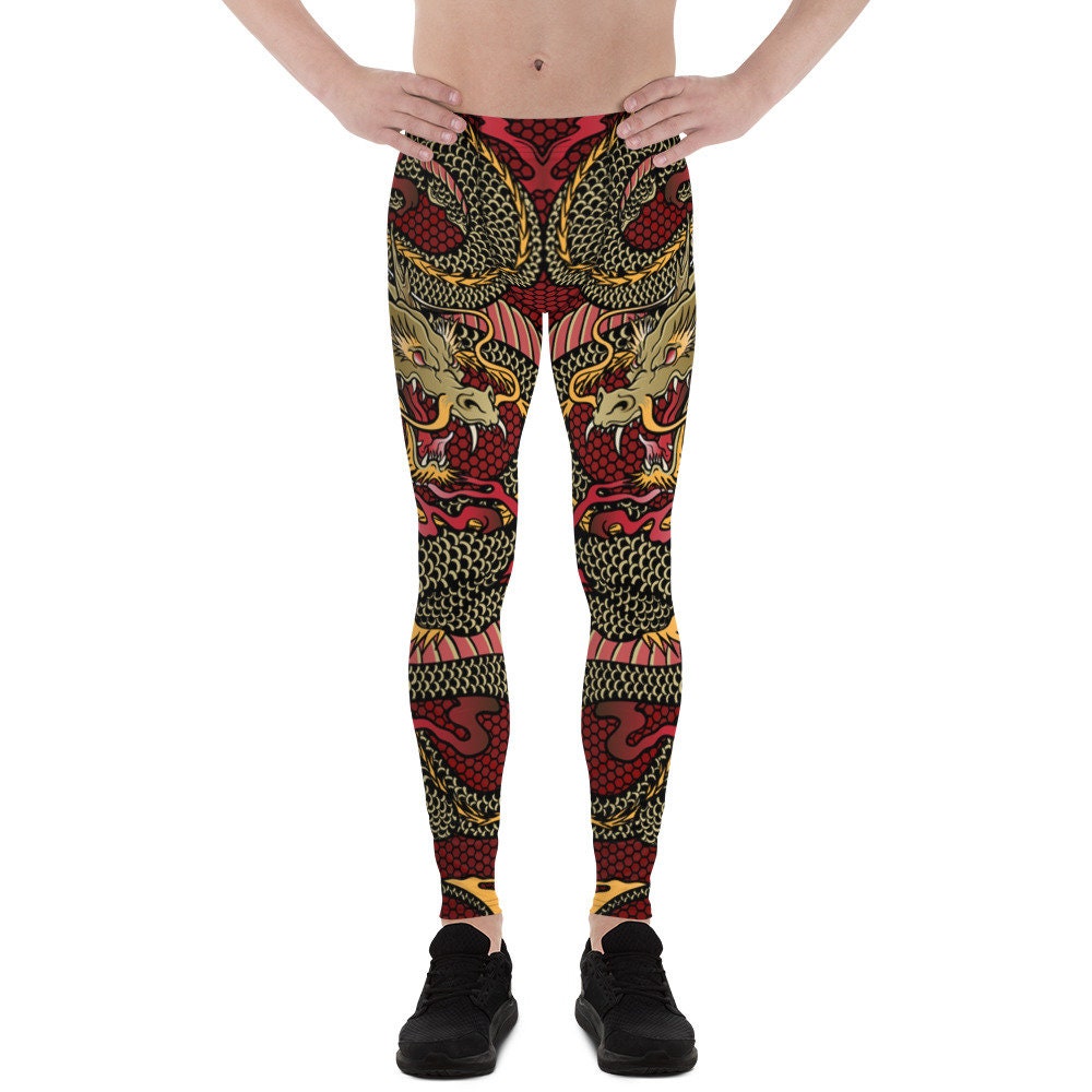 Mens Leggings - Meggings - Chinese Dragon Print in a Dragon Tattoo Style