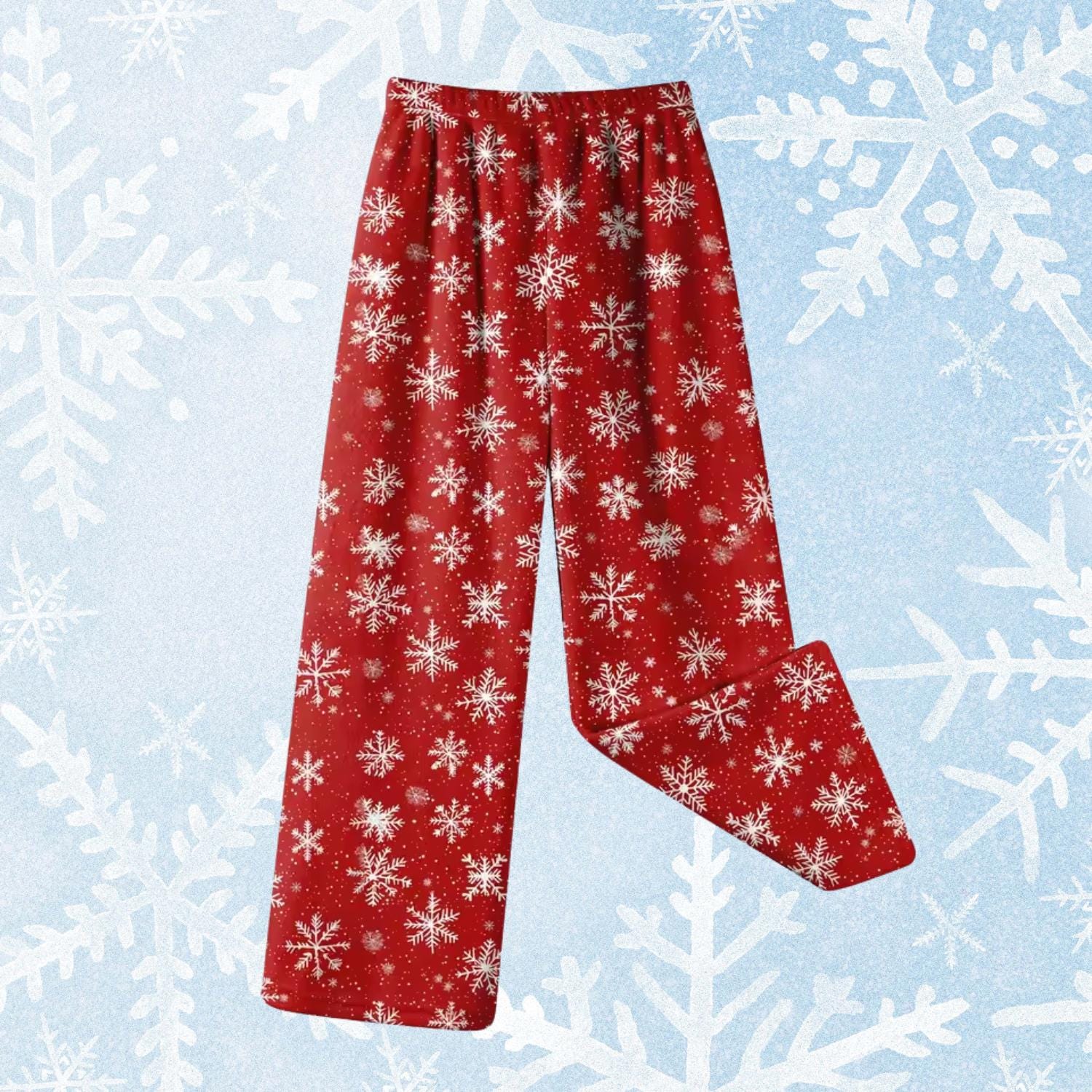 Red Snowflake Christmas Pajamas, Winter Holiday Pattern, Cozy Lounge Sleepwear Bottoms, Xmas Gifts