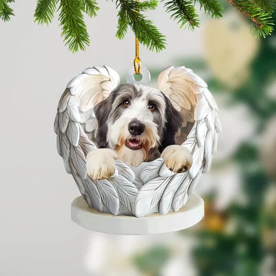 Bearded Collie Dog Angel Wings Ornament, Bearded Collie Dog Christmas Ornament, Bearded Collie Dog Car Ornament Xmas Gift TD-1001-RQ9