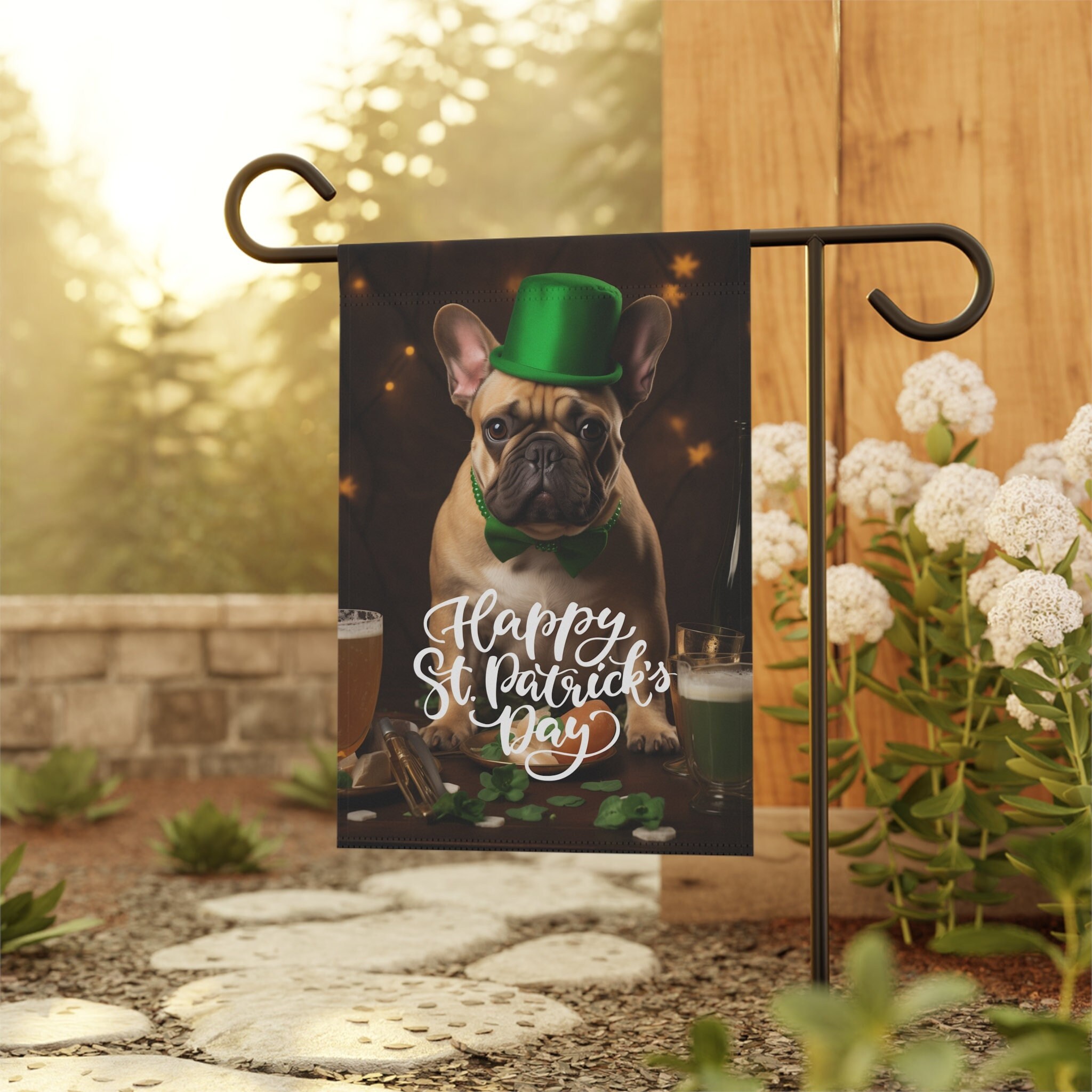 Lucky French Bulldog: St. Patrick's Day Garden Flag
