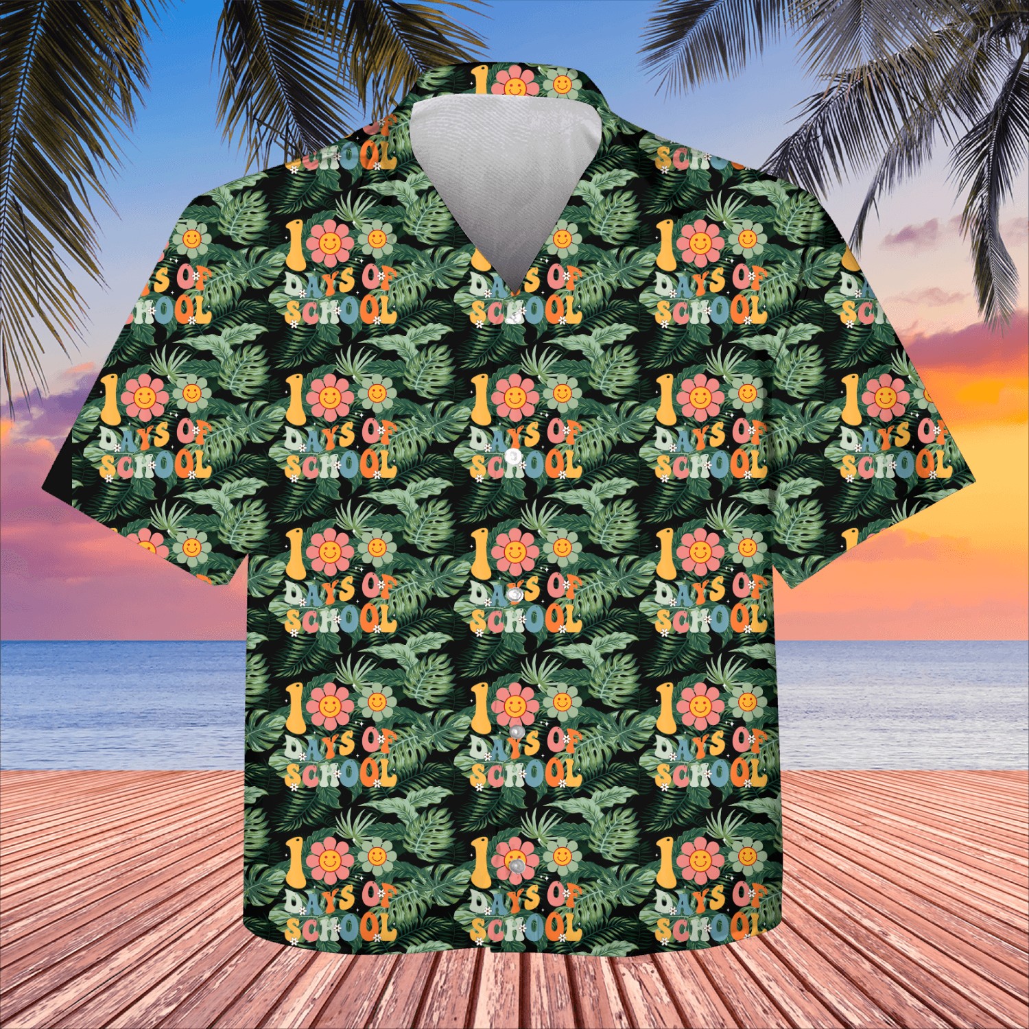 Teacher Retro Groovy 100th Day Of School Kids Hawaiians