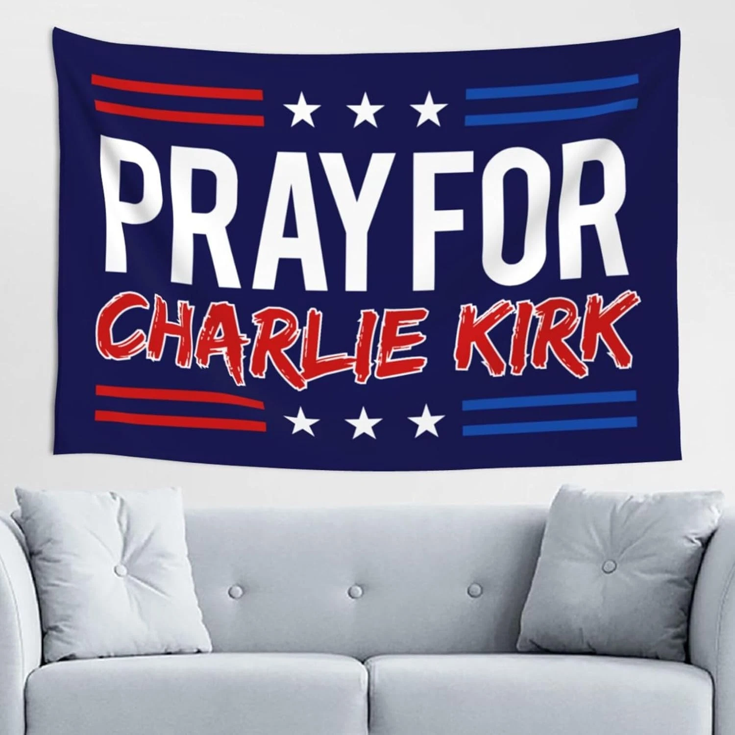 Pray For Charlie Kirk Tapestry, Inspirational Wall Hanging Banner Decor