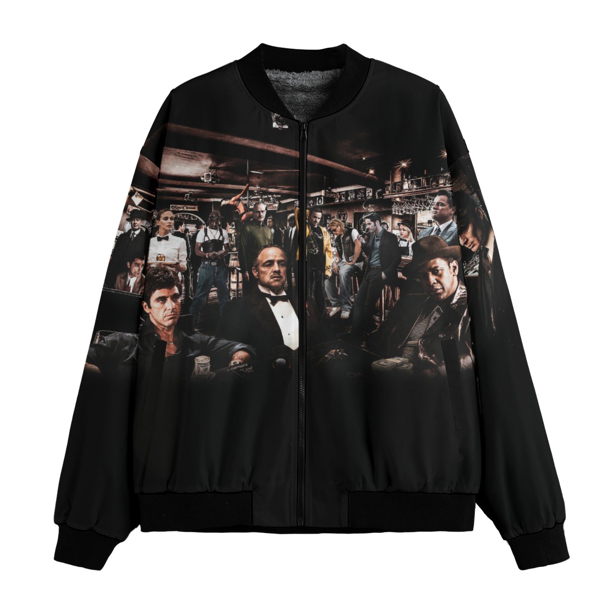 Iconic Gangsters Fleece Bomber Jacket: Movie Legends Outerwear