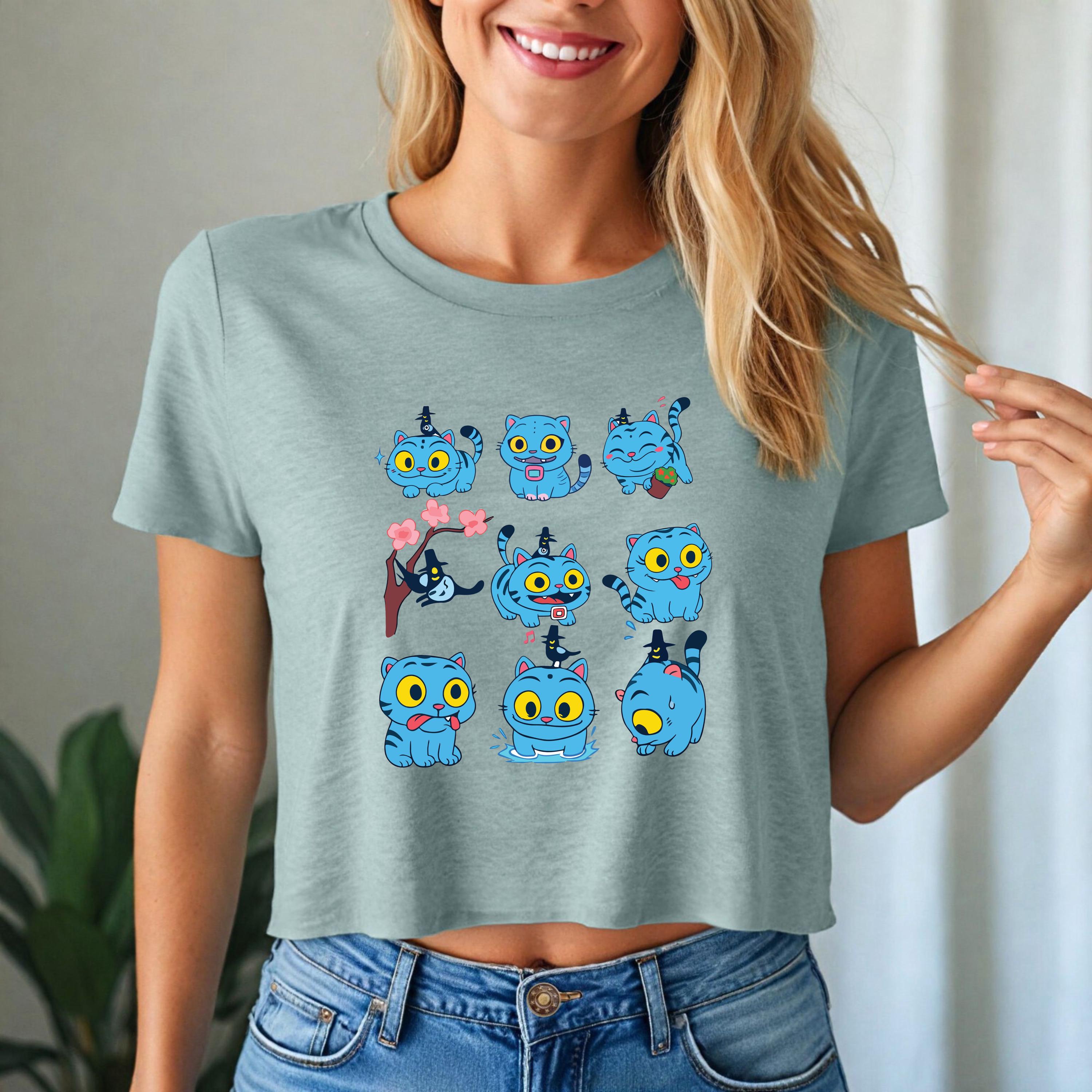 Derpy Tiger Crop Top Kpop Demon Hunters Inspired Cute Cartoon Shirt with Tiger and Bird Cropped Graphic Tee for Fans