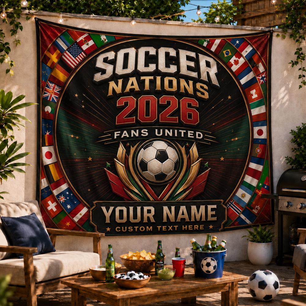 Custom 2026 Soccer Tapestry, Personalized Name Banner, World Soccer Fan Wall Hanging Backdrop, Game Day Decor, Fan Cave Gift