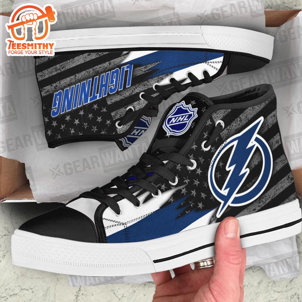 Tampa Bay Lightning High Top Shoes, American Flag Sneakers