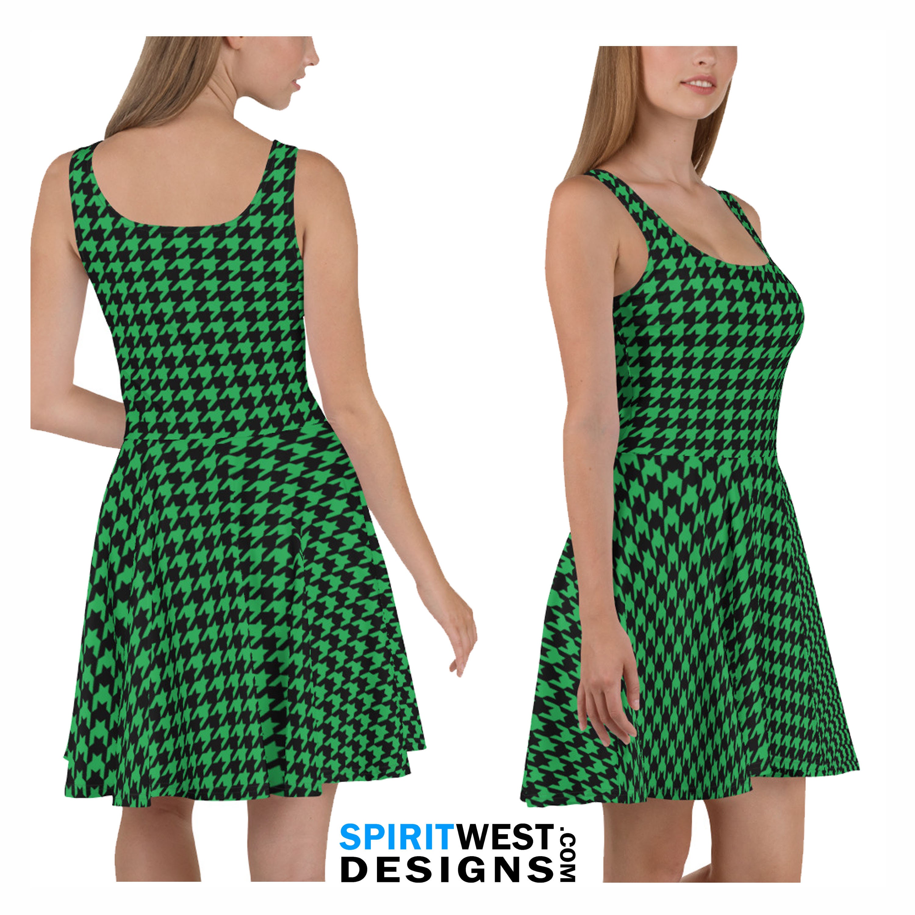 Green Houndstooth Dress | St Patrick's Day Skater Dress | Holiday Cosplay Costume Dance Festival Costume