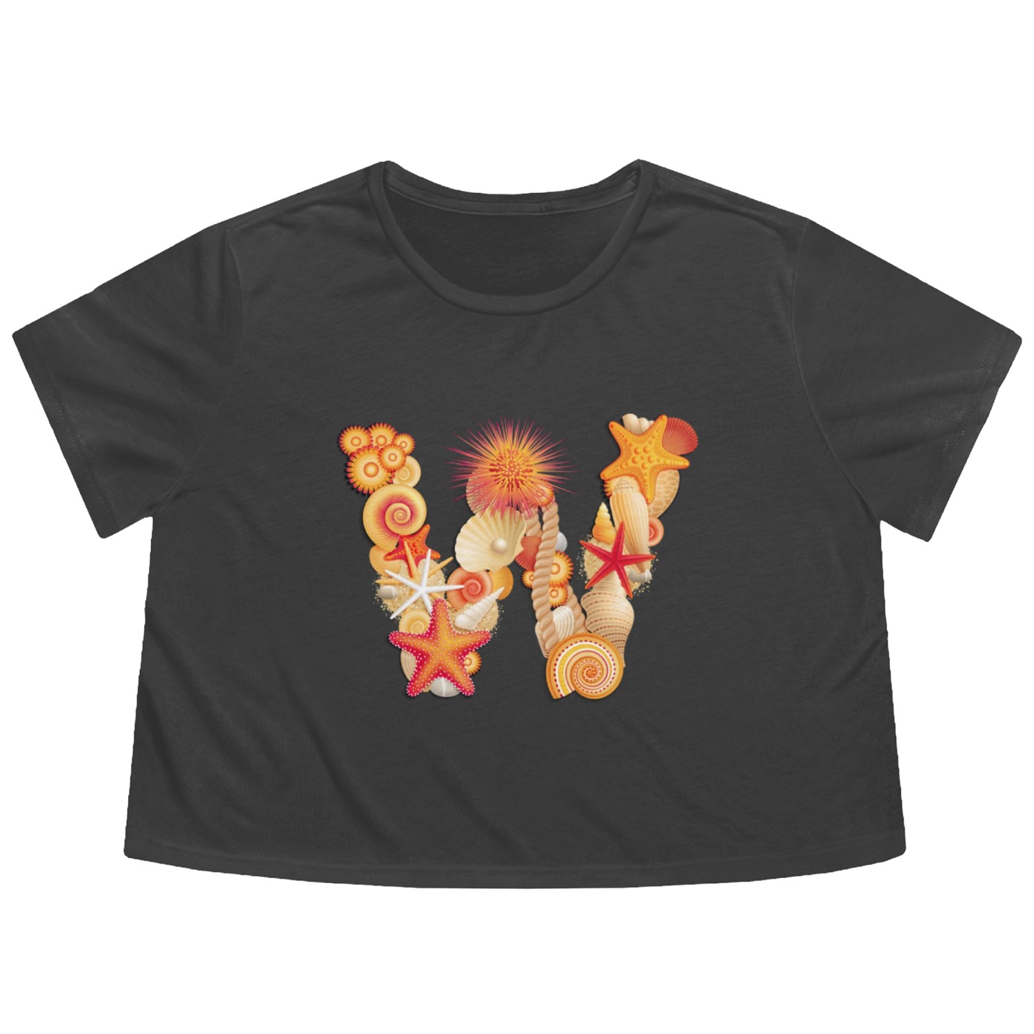 Seashell Alphabet Letter W Flowy Cropped Tees