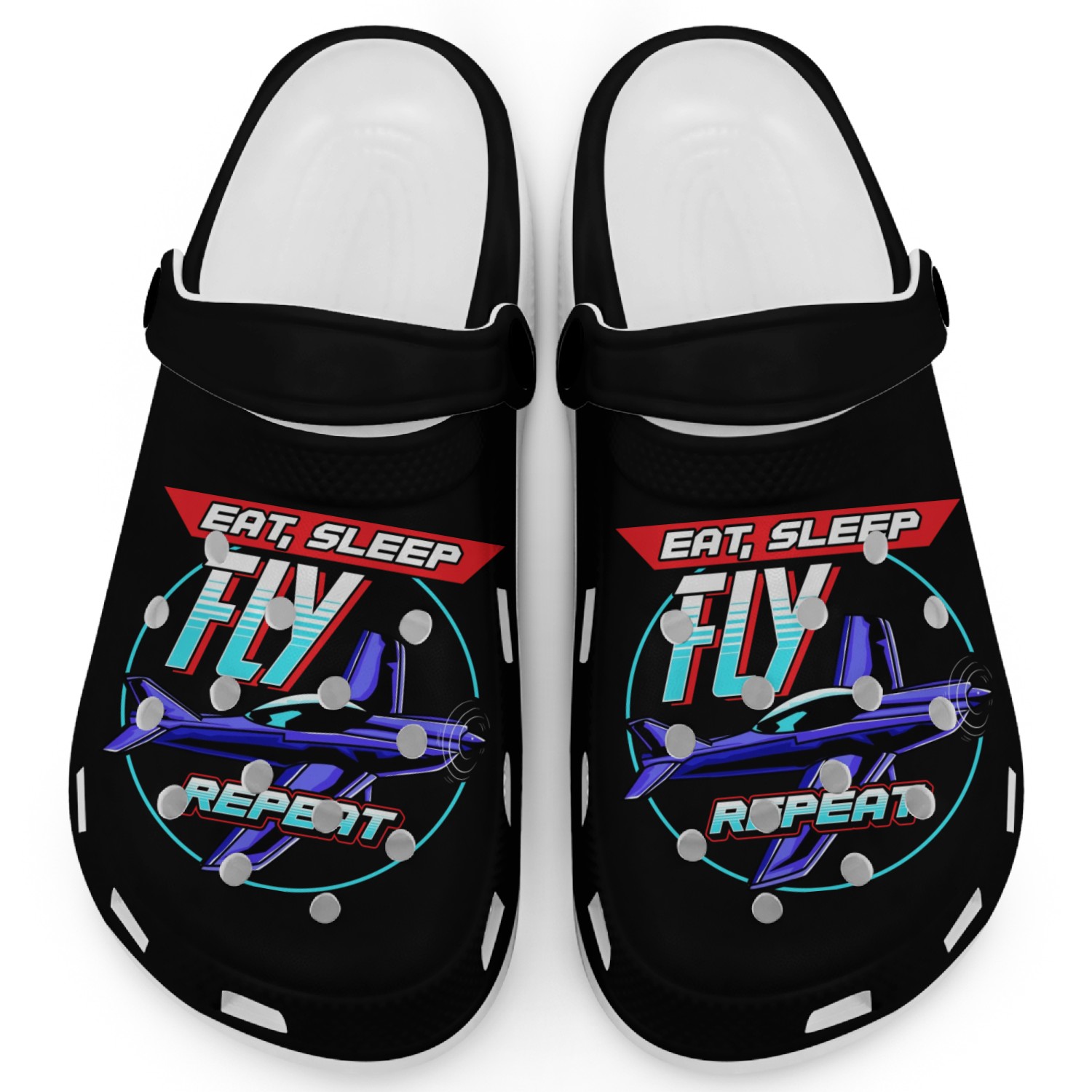 Eat Sleep Fly Repeat Airplane Pilot Aviation Pun Clogs