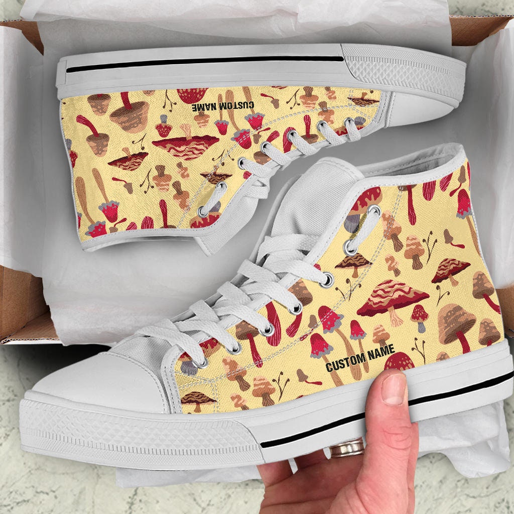 Mushroom Custom Name High Top Shoes / Mushroom Custom Print Trainers Shoes / Mushroom High Top Sneakers / Mushroom Lover Gift