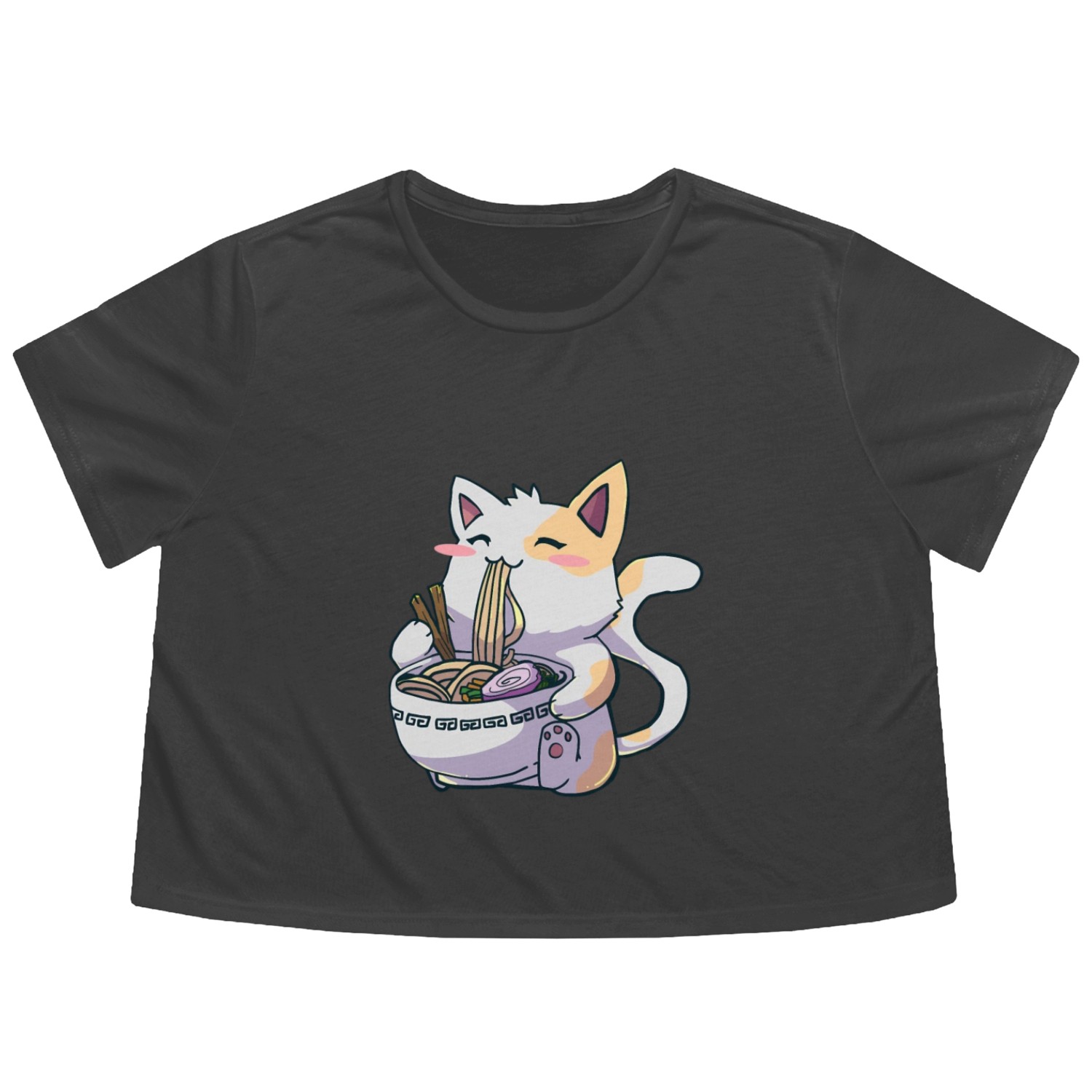 Ramen Cat aii Anime Japanese aii Neko Flowy Cropped Tees