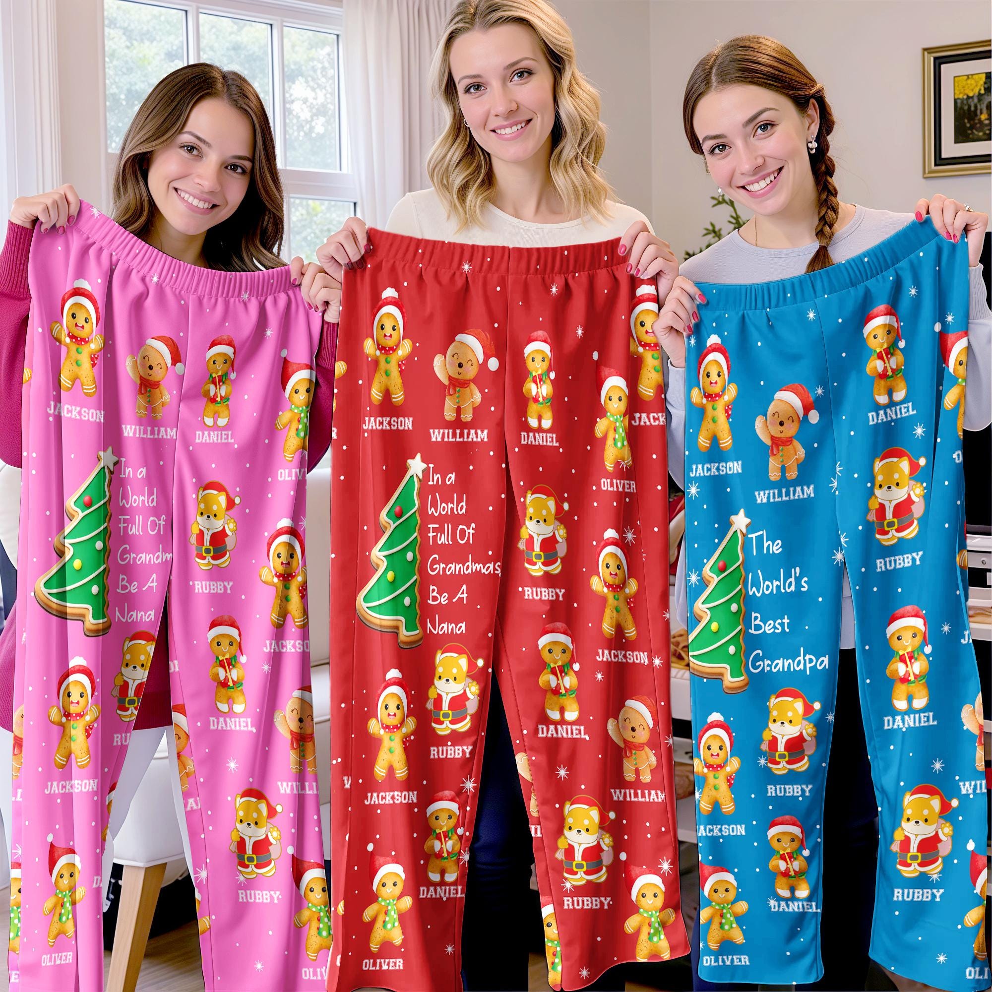 Personalized Pajama Pants: Custom Name Pajamas, Gingerbread Christmas Pajamas, Cookies Grandma Sleepwear