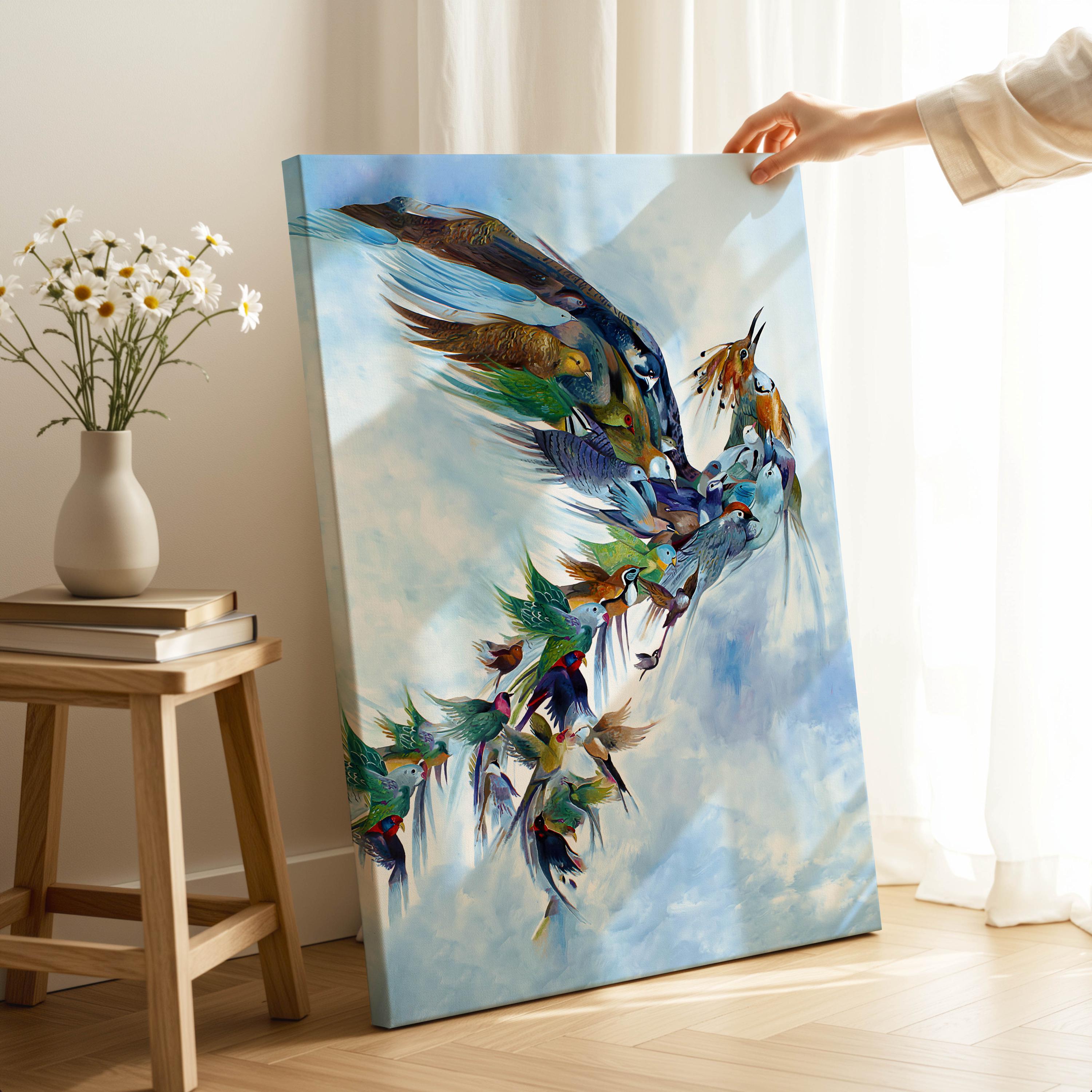 Mythological Phoenix Bird Canvas Print, Fiery Fantasy Wall Artwork, Vibrant Bird Picture