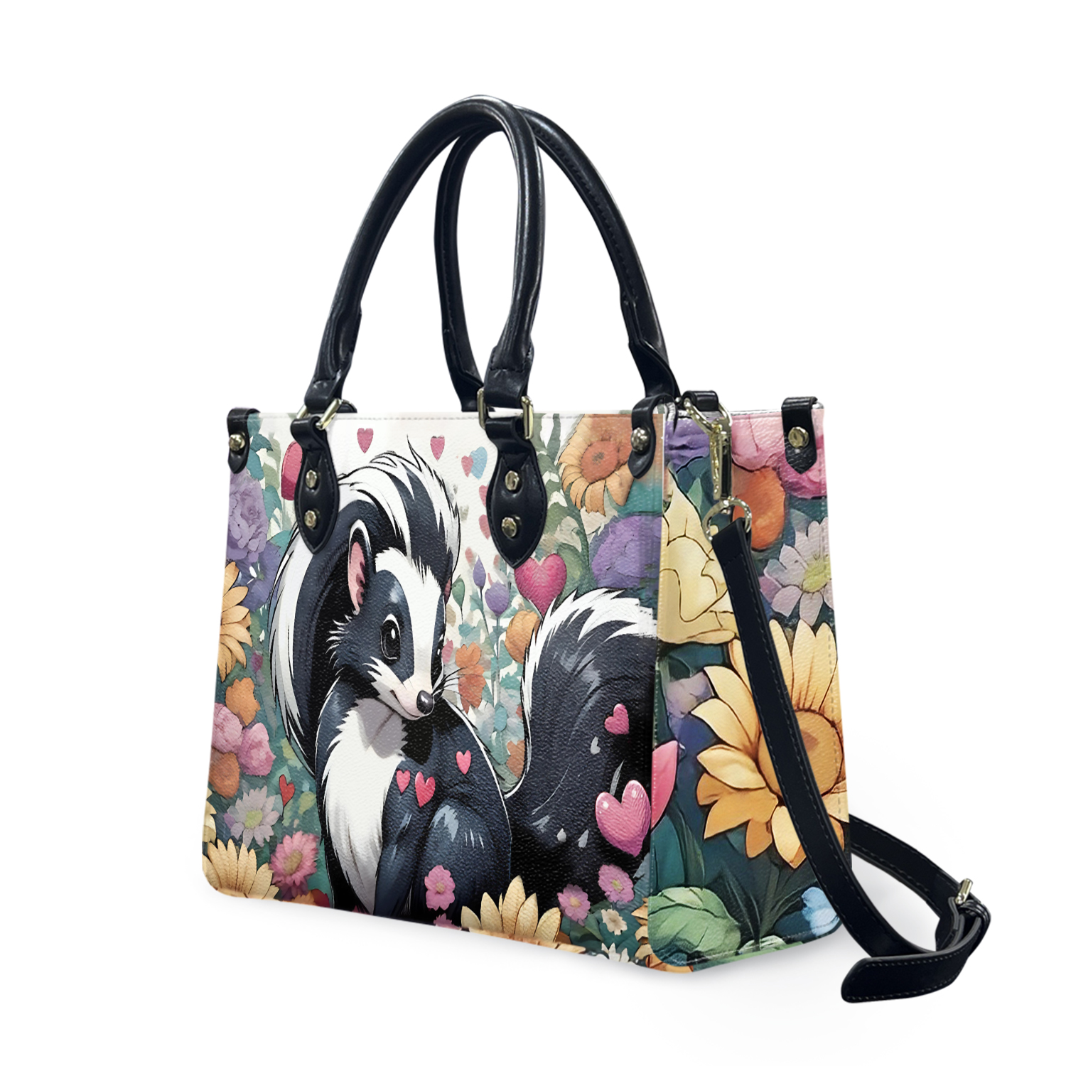 Skunk Pattern Leather Handbag, Gift for Women