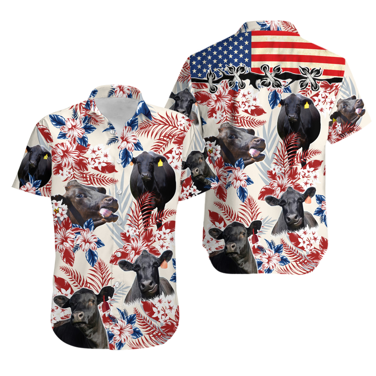 Black Angus Cattle Lovers American Flag Hawaiian Shirt Cow Hawaiian shirt
