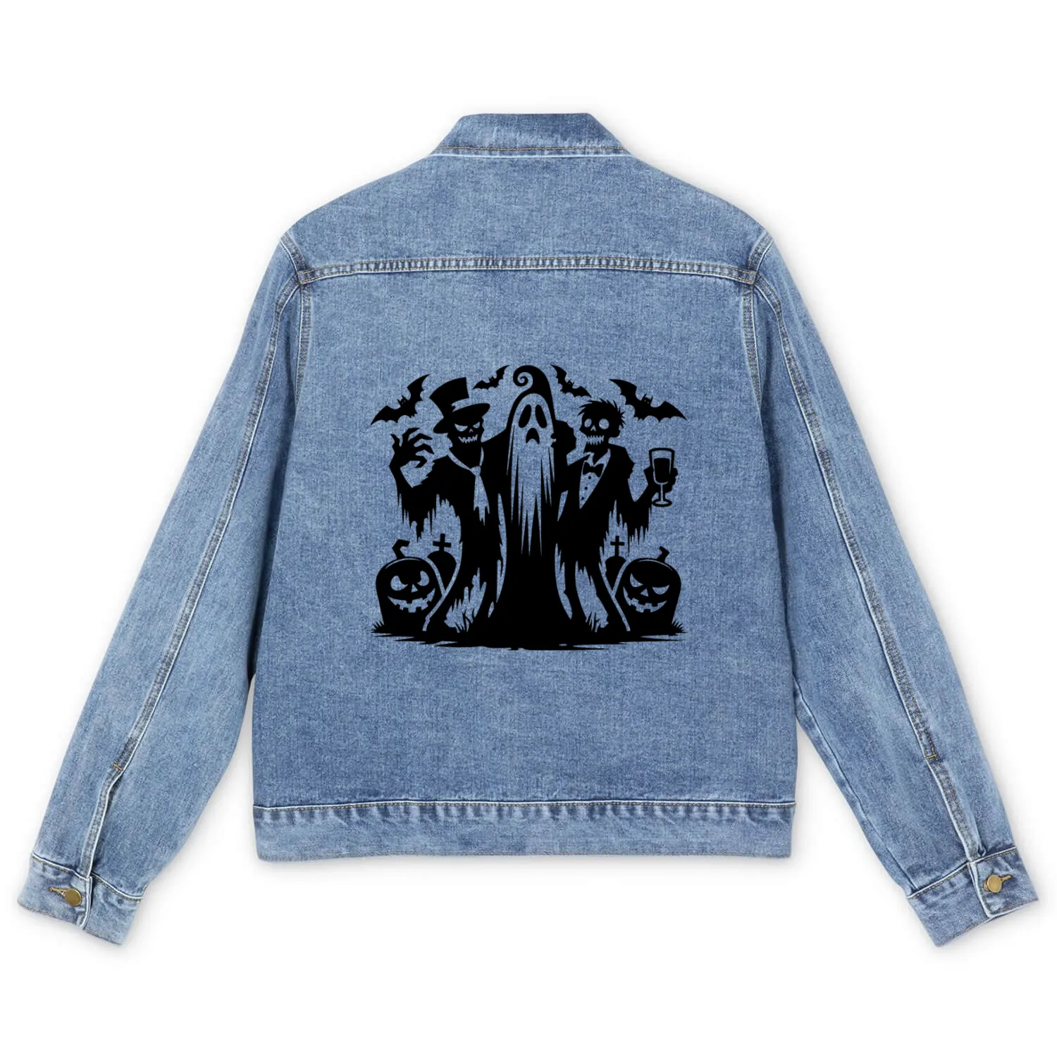 Fun Children's Halloween Pumpkin Party With Zombie Men's Denim Jackets