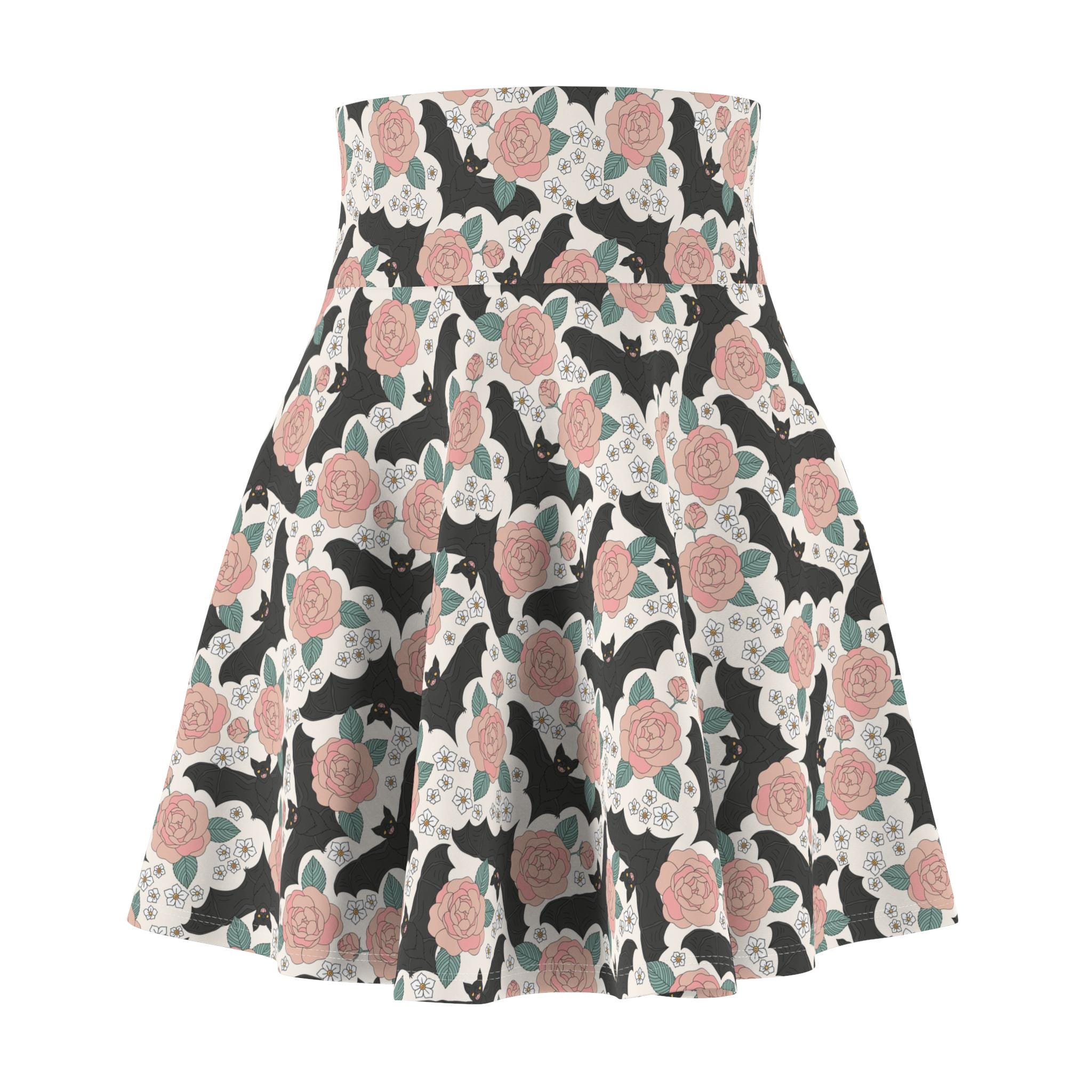 Vintage Halloween Black Bats Pattern Women's Skater Skirt